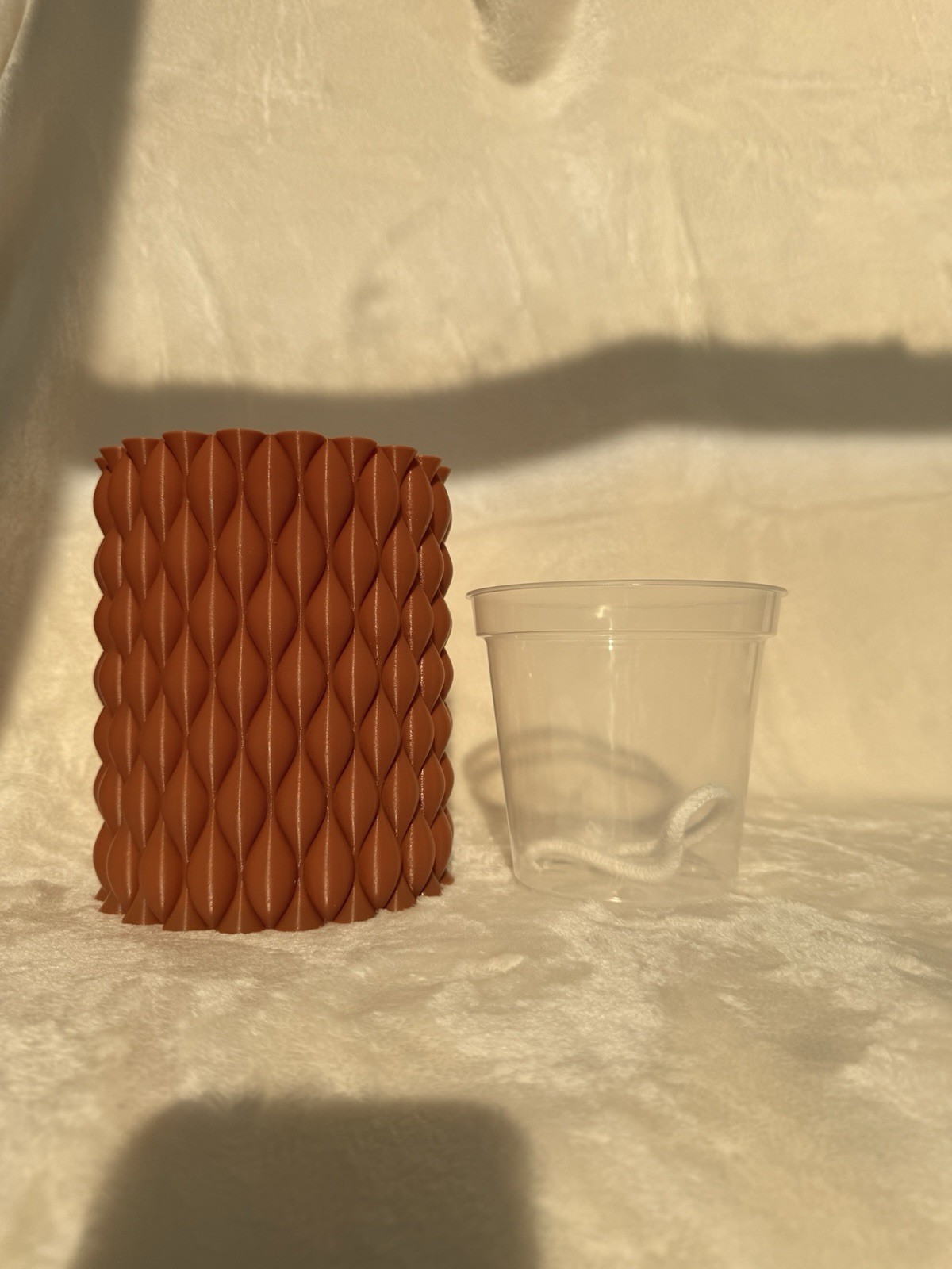 Geometric Textured Brown Plastic Self Watering Pot 4 inch Inner Pot