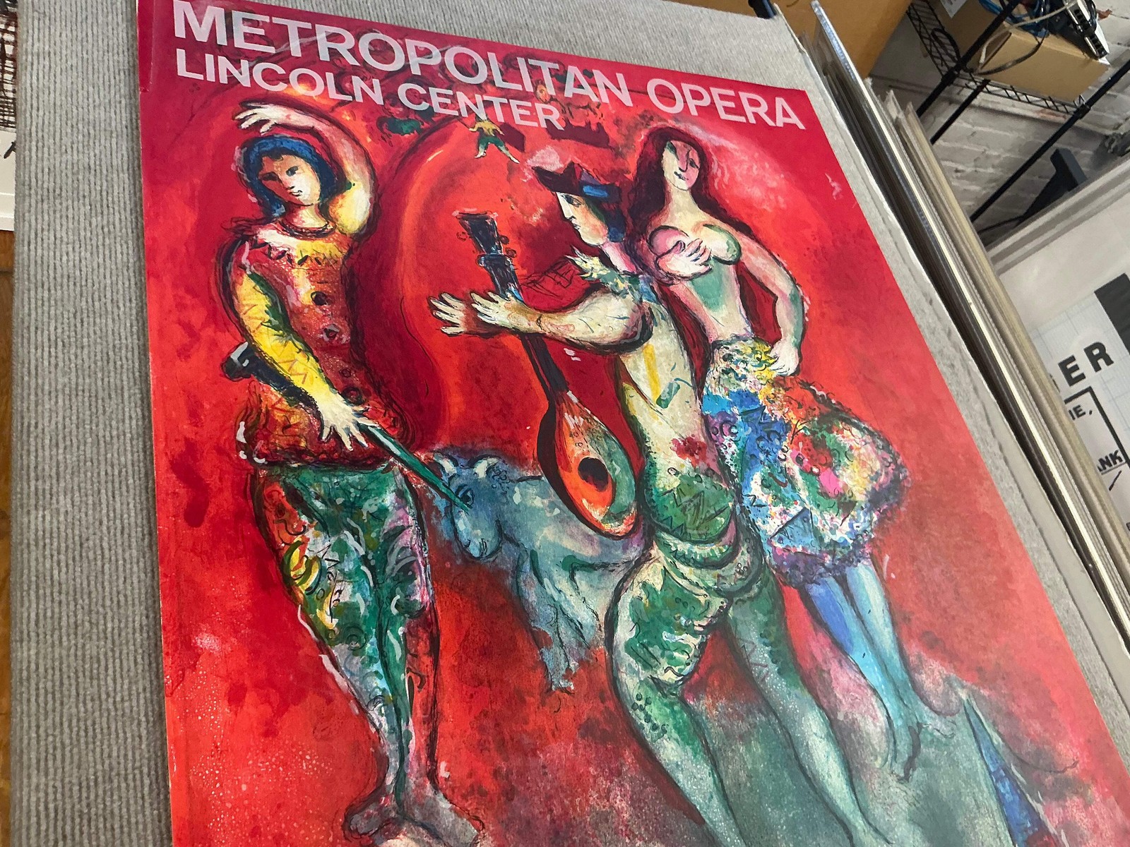 MARC CHAGALL Carmen 40&Prime; x 26&Prime; Lithograph 1966 Modernism Red, Multicolor, White,