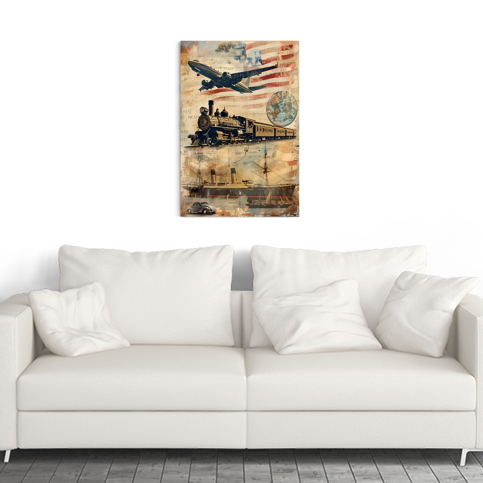 Vintage Transportation Vehicles US Flag – 250 Years of America – POSTER 20&Prime;x30&Prime;