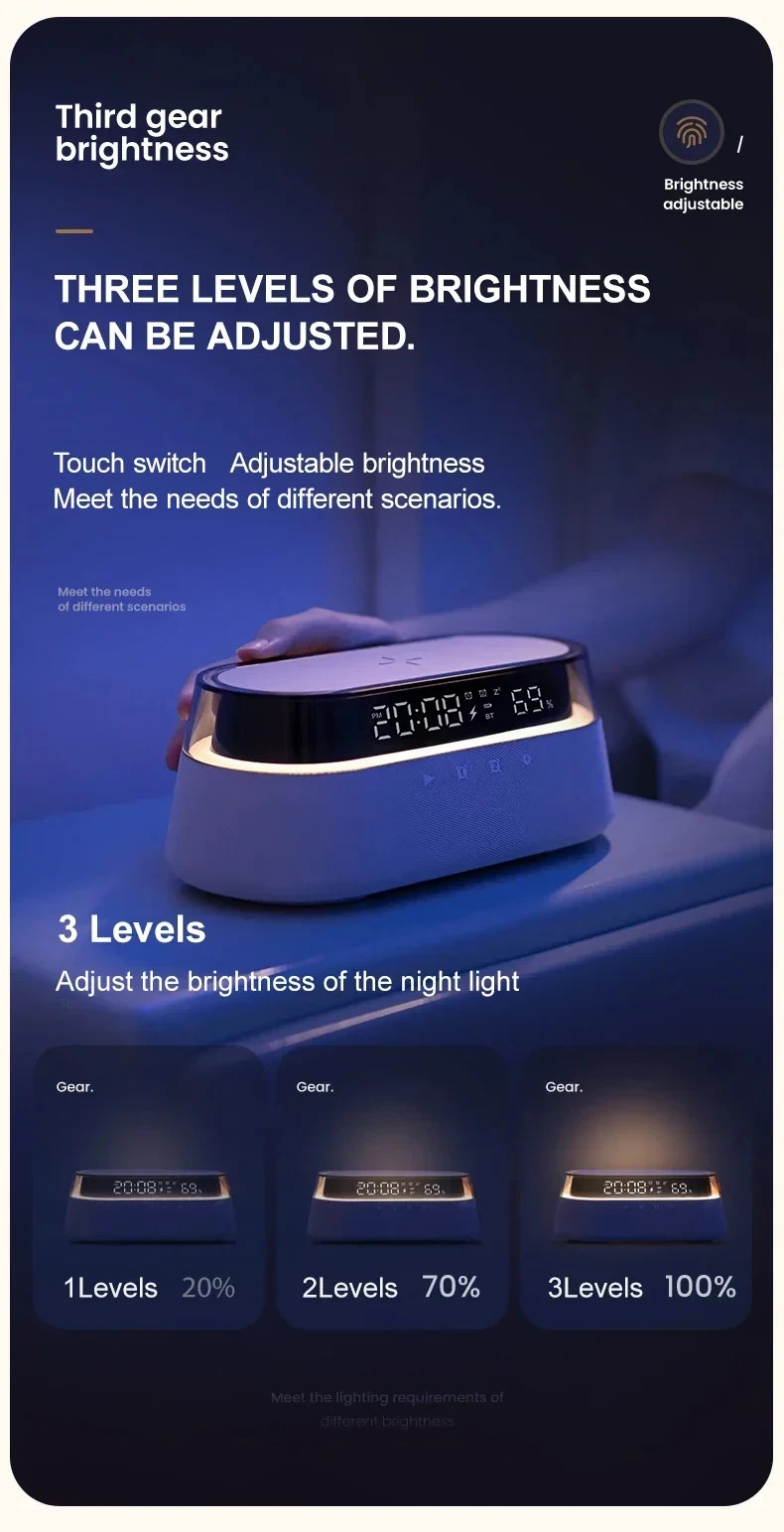 🌈 6-in-1 Smart Alarm Clock Wireless Charger Bluetooth Speaker FM Radio RGB Ligh