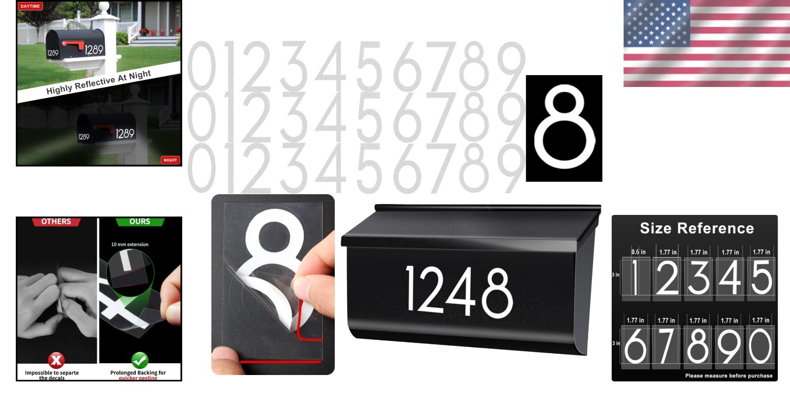 3 Inch White Vinyl Reflective Mailbox Numbers Easy Installation for Any Surface