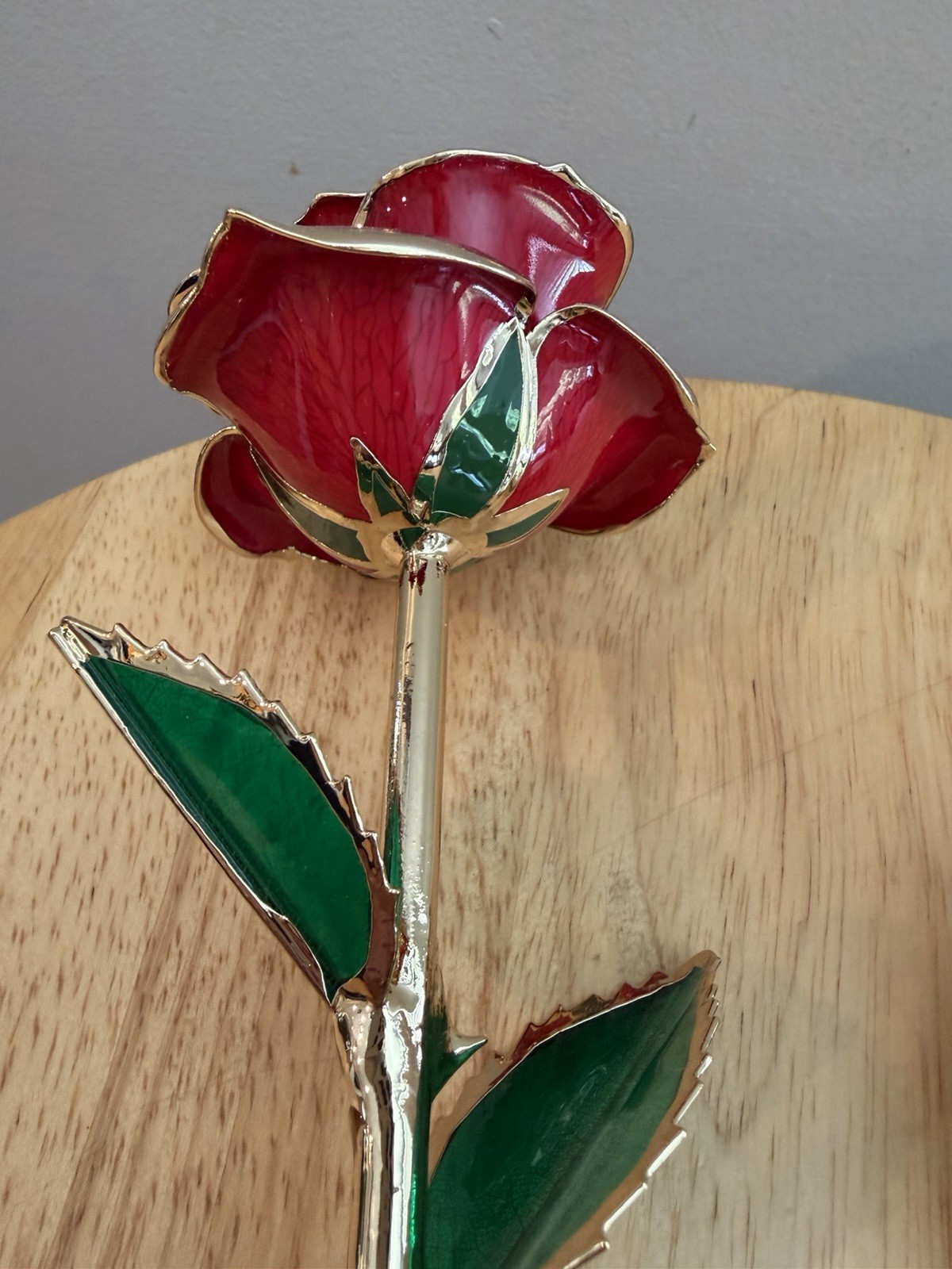 24K Gold Forever Rose Red Long Stem Dipped Lacquer & Trimmed in 24K Gold 11”