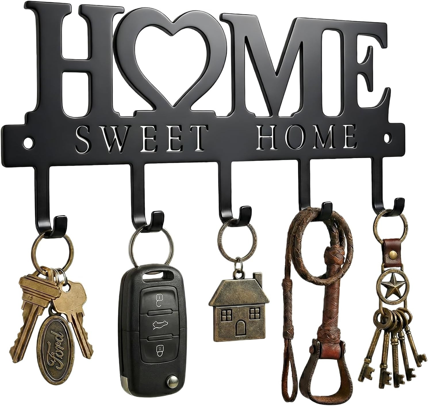 Wall Mounted Entryway Key Holder with 5 Hooks Metal Organizer for Bags Leashes