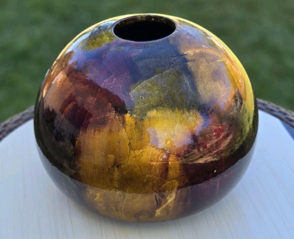 Foiled And Lacquered Round Globe Vase Decor Reds Copper & Gold