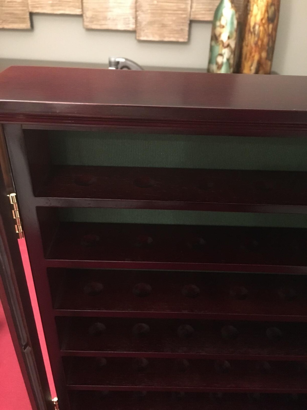Golf Ball Display Case 49 Pcs Cherry & Green Wall Glass Door Cabinet Wood Rack
