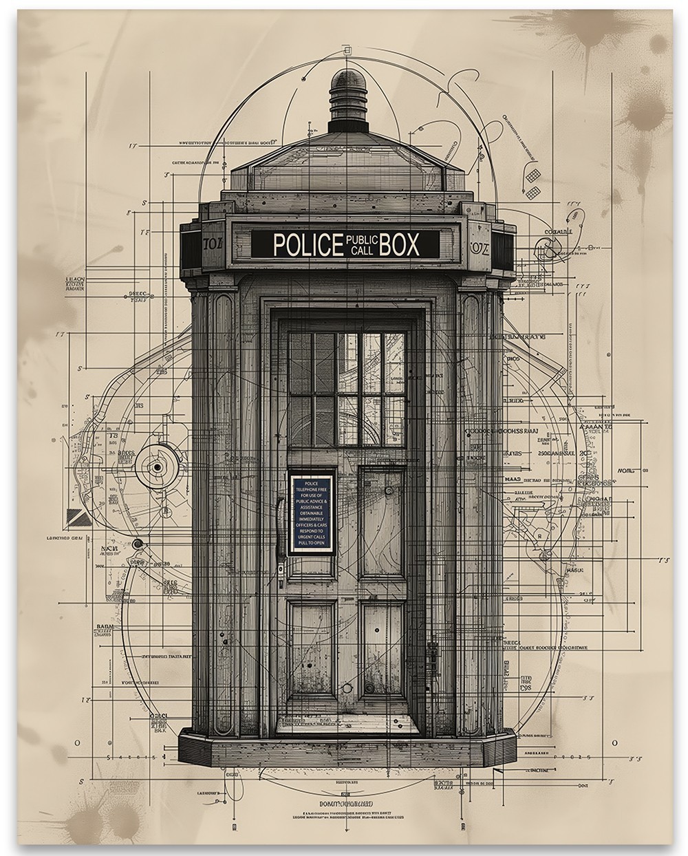 Tardis Schematic Blueprint Poster 11×14 Unframed Print British Sci-Fi Wall Art