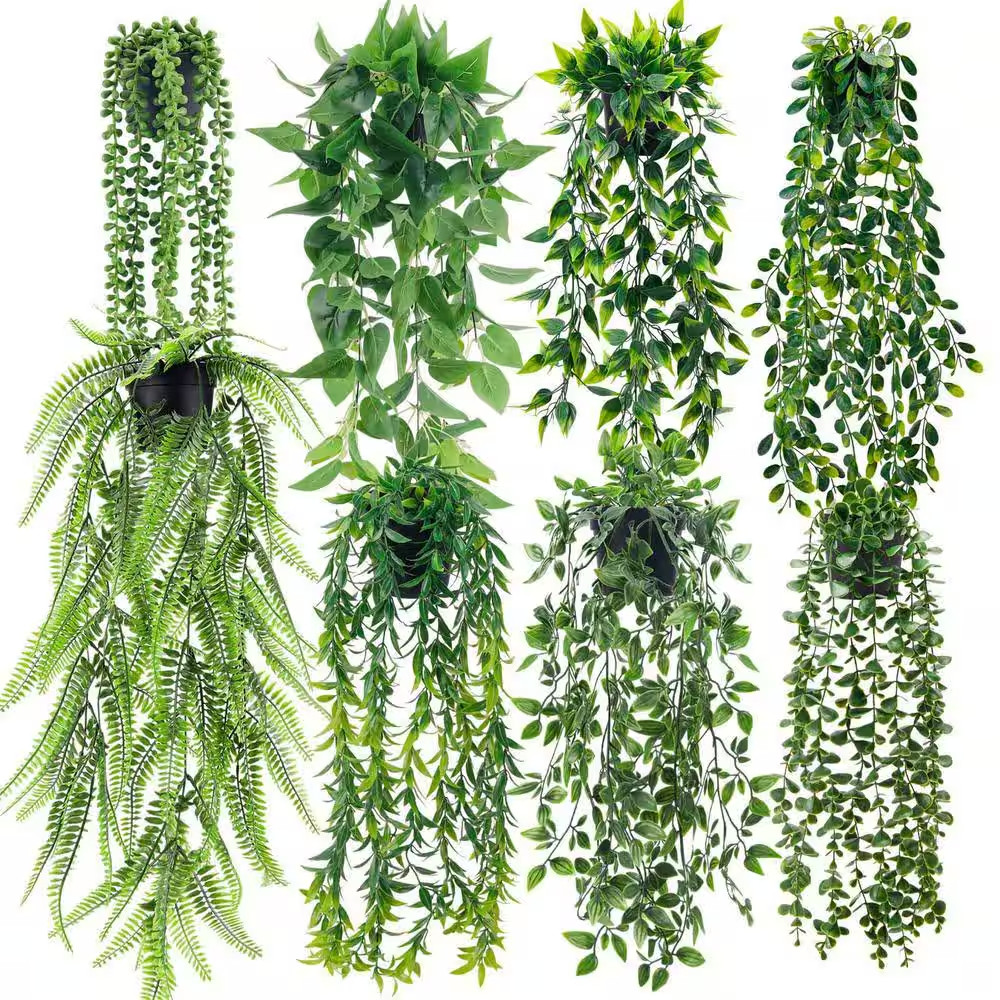 24.5 In. Fake Plant Hanging Plants with Pots, Artificial Ivy Vine Faux Eucalyptu