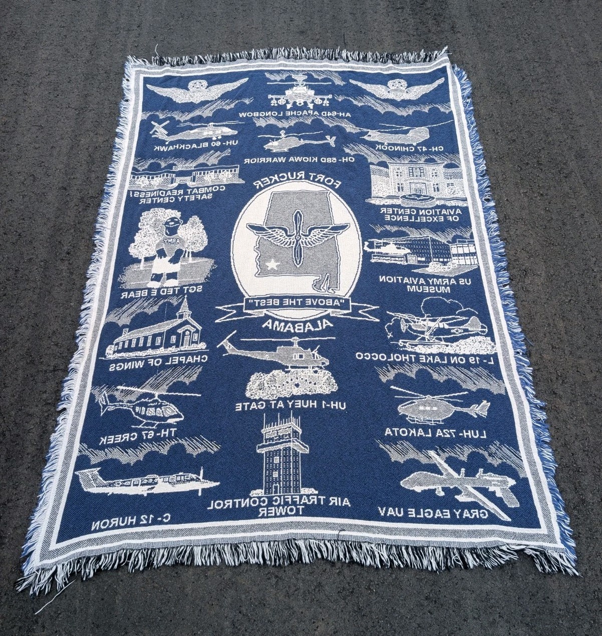Vintage Fort Rucker Alabama Tapestry Throw Blanket 64&Prime; x 47&Prime; US Army Aviation