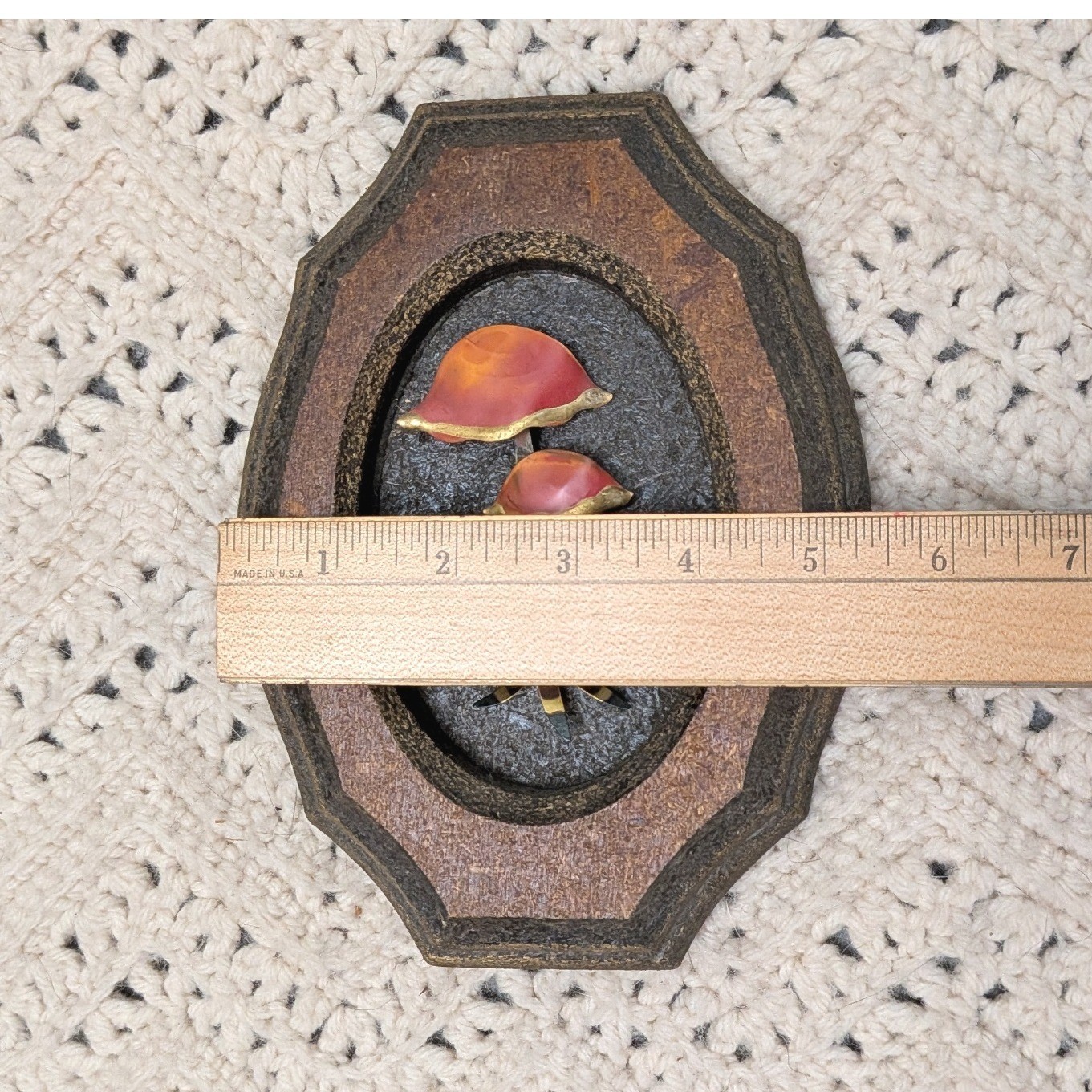 Vintage 70s Mushroom Leaf Metal Wood Wall Art Plaques Set of 2 MCM Boho Decor