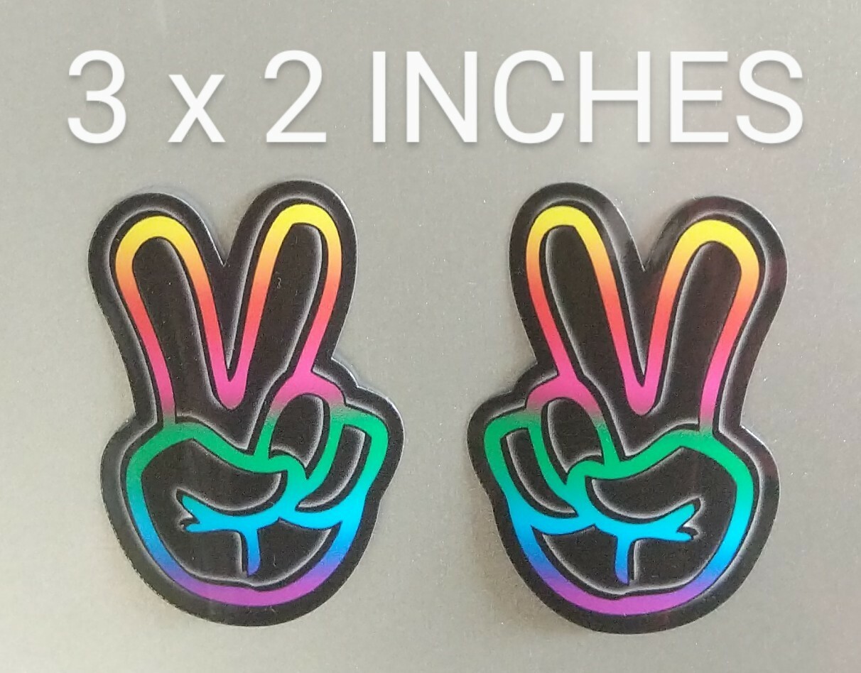 3×2&Prime; Set of 2 Peace Fingers Decals Printed Vinyl Stickers Hippie Decor Hand Sign
