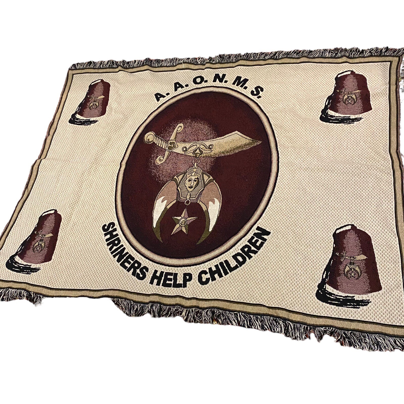Vintage Shriners Wall Hanging Throw Blanket Tapestry Fringed 70×53