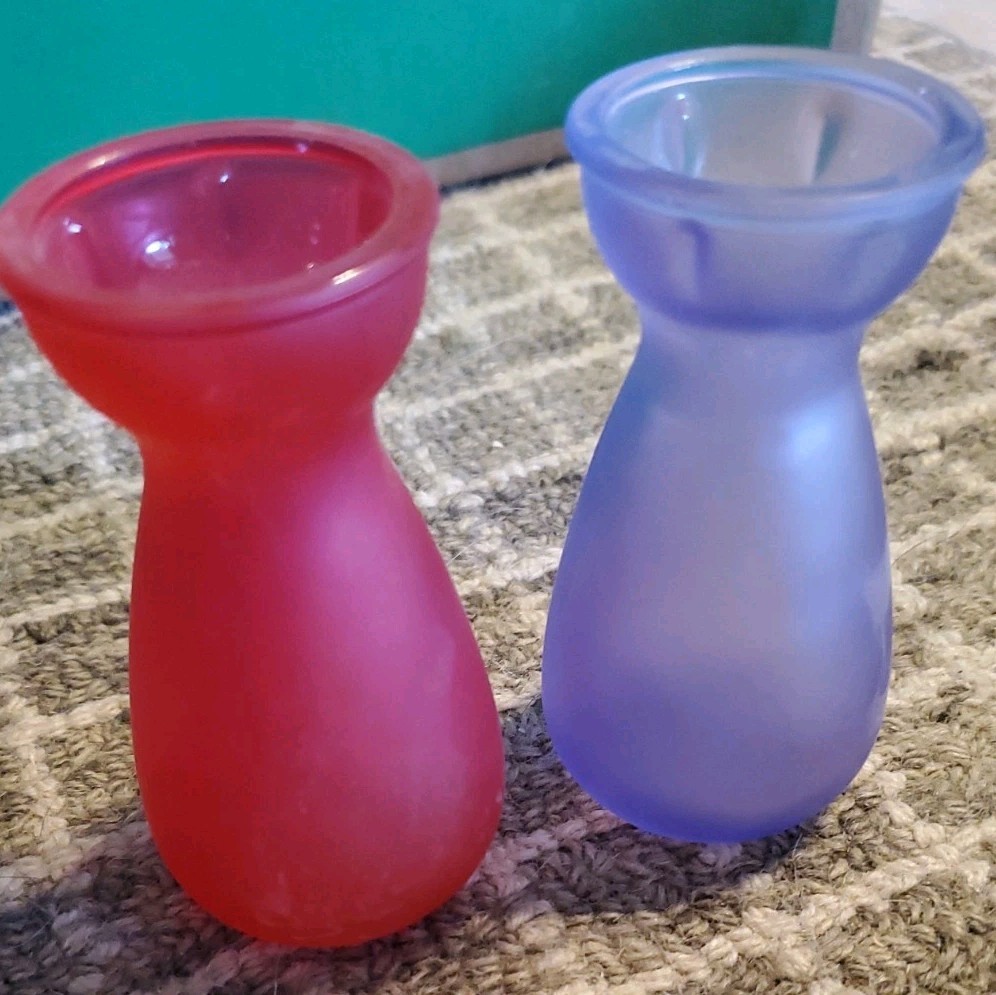 2 Crocus Flower Bulb Forcing Starter VASE Lot Pink Purple Glass EEC GP