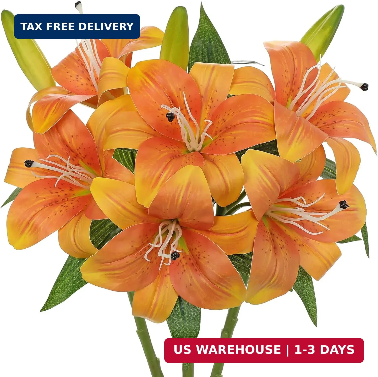 Oairse Artificial Tiger Lily Silk Flowers – 3 Pcs Faux Lily Flower 14.9&Prime; Fake Li