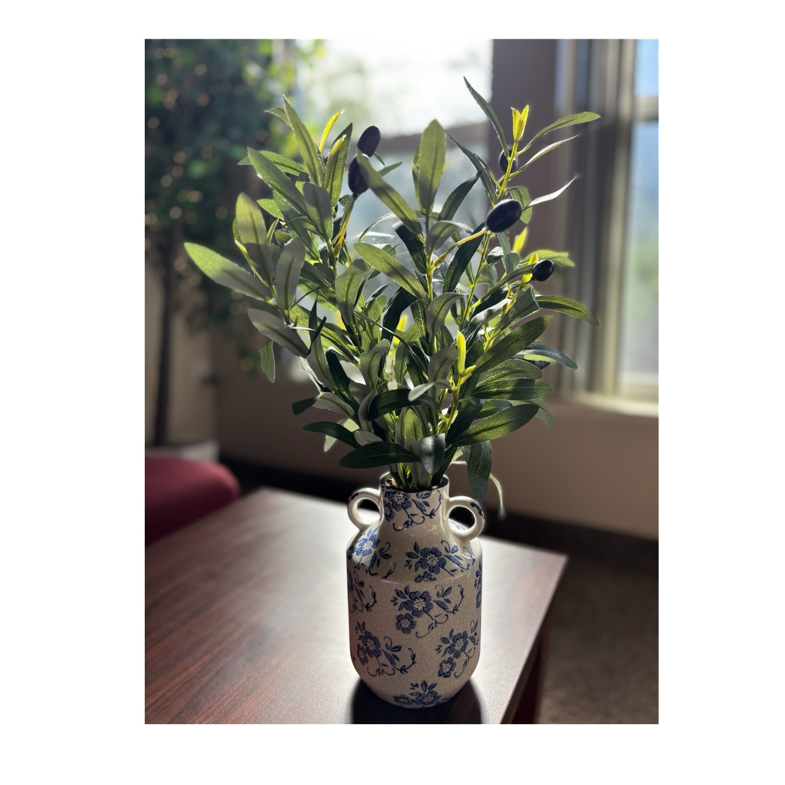 Artificial Olive Plant in a Decorative Vase