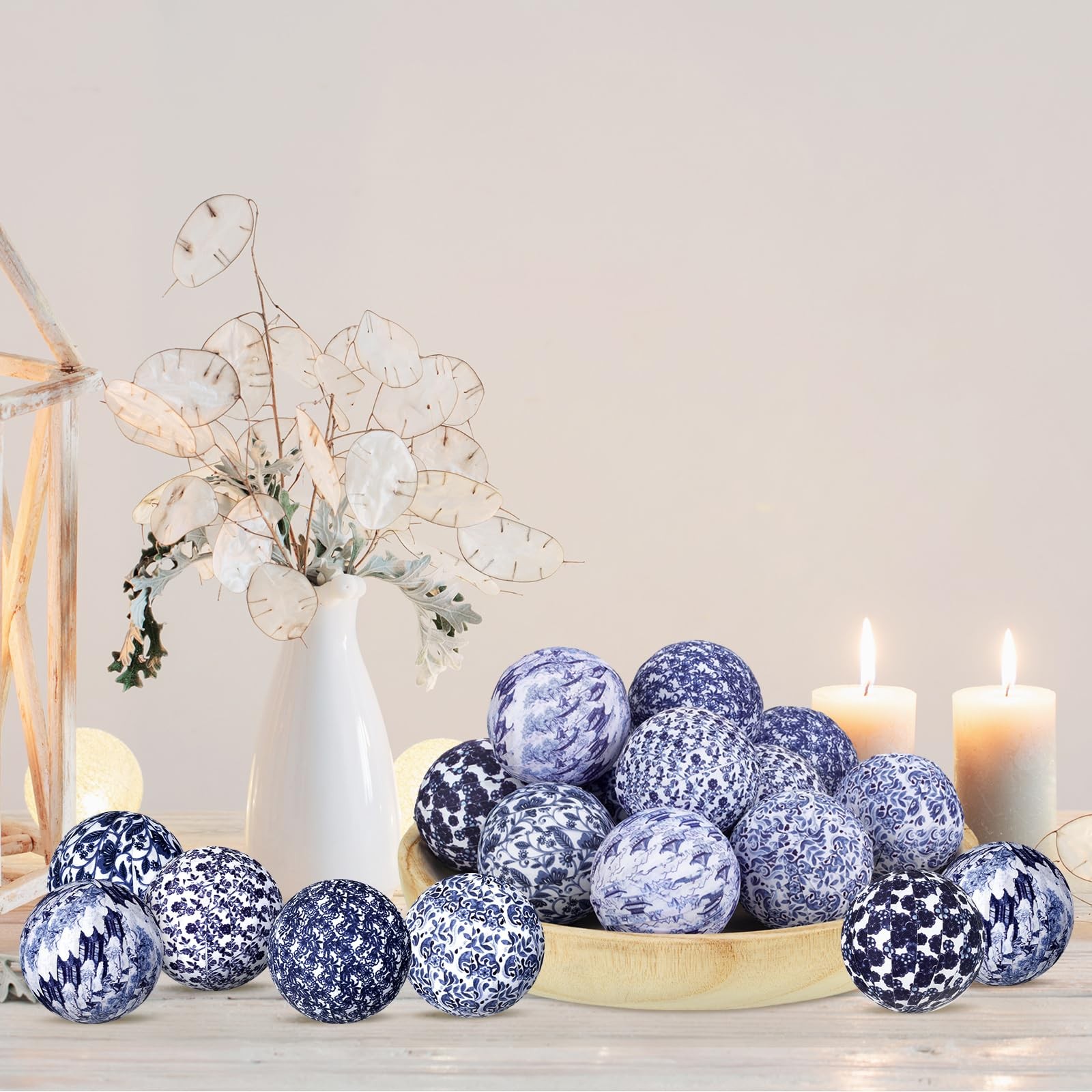 Porcelain Blue and White Decorative Balls Chinoiserie Balls for Centerpiece