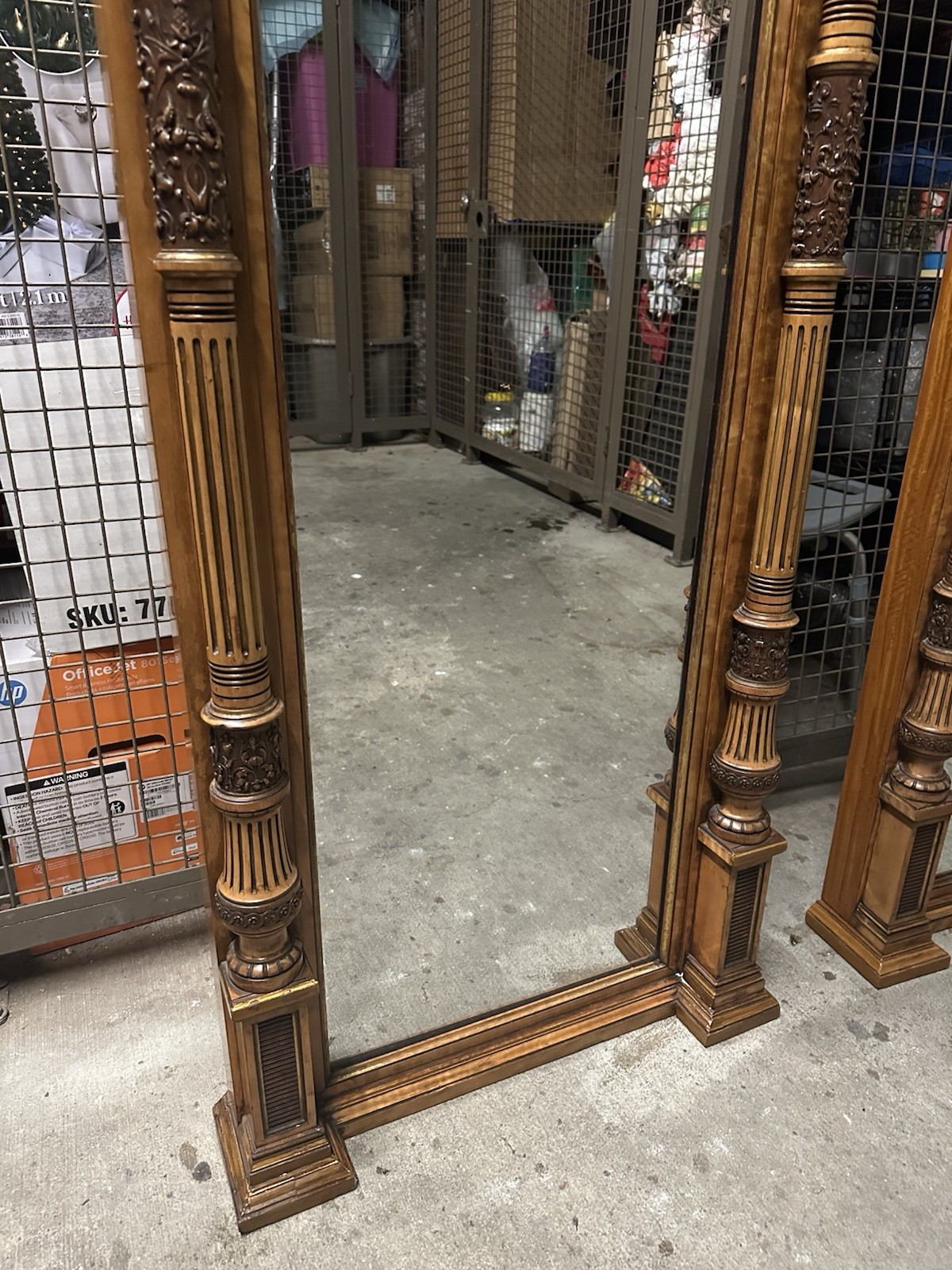 Pair 7ft Renaissance Revival Hall Mirrors with Burlwood