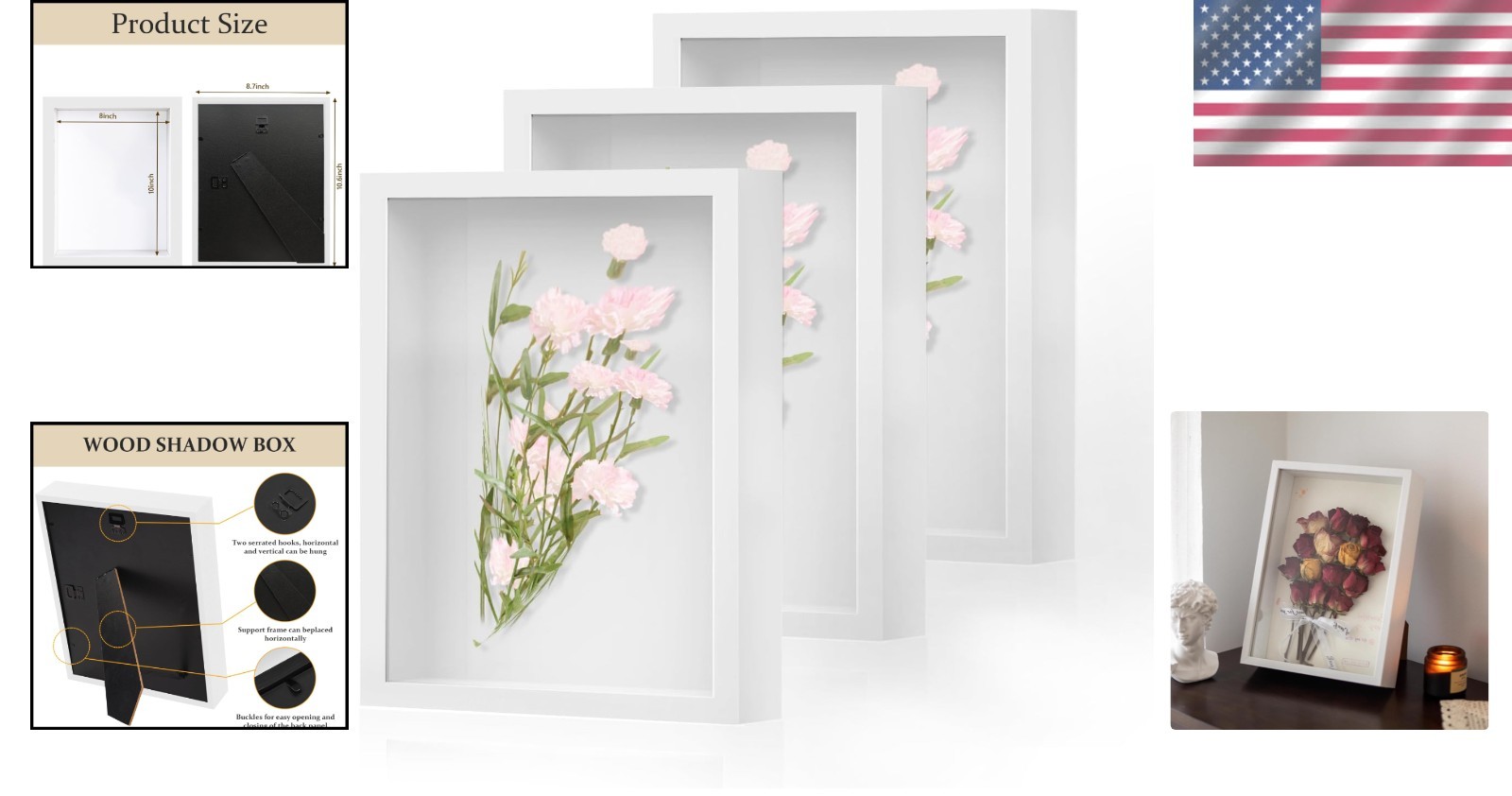 Sturdy 8×10 Shadow Box Frames with Glass Front – Perfect for Wall Display