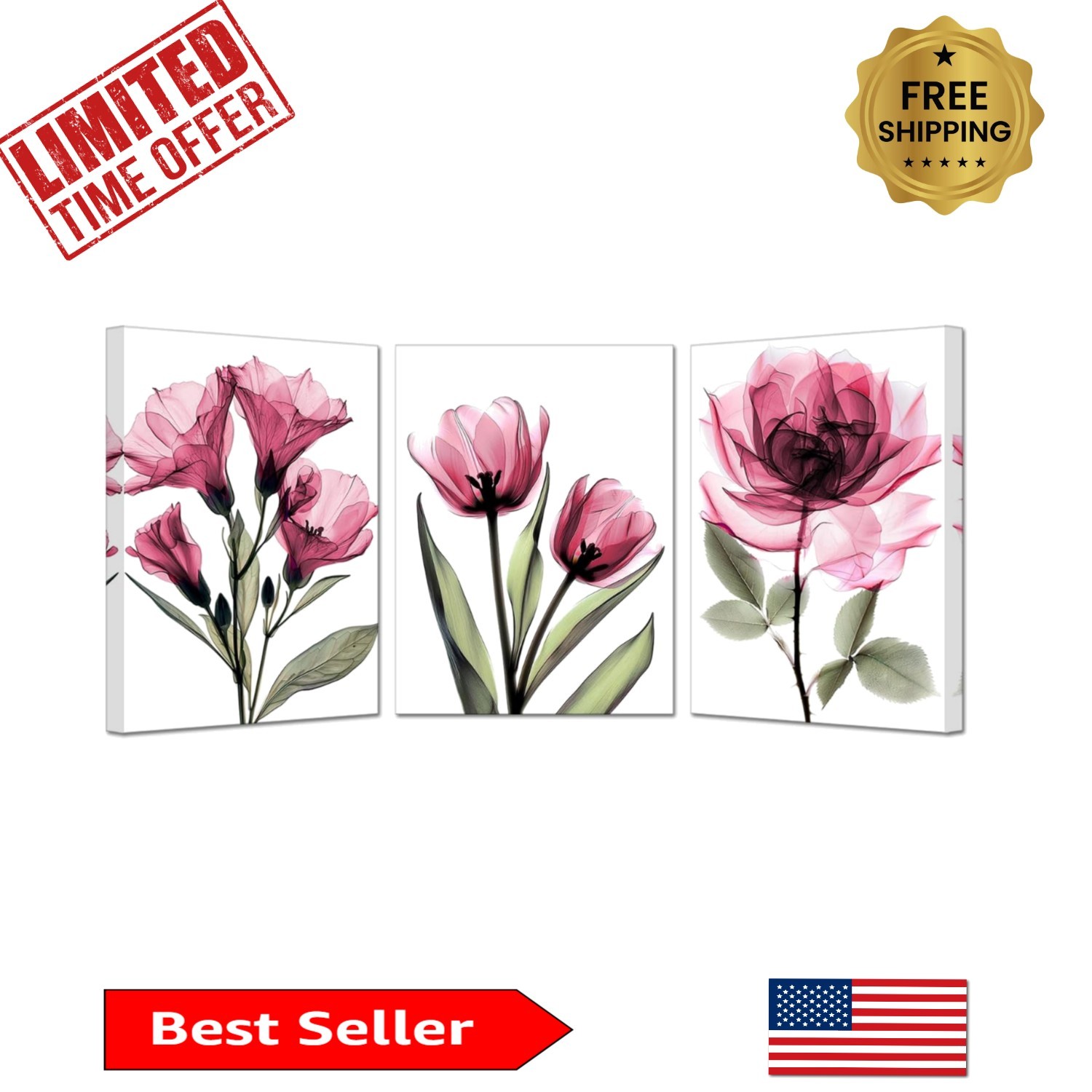Water Resistant 3-Piece Floral Canvas Wall Art Set – 12×16 » for Any Room