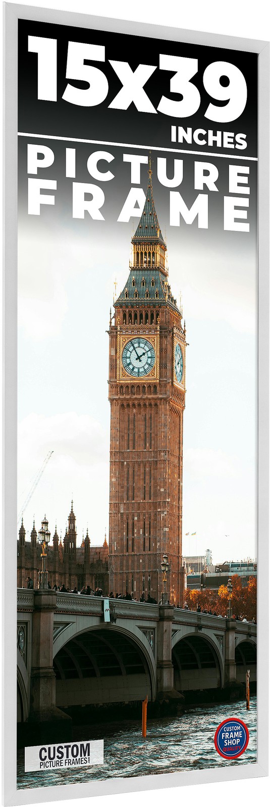 15×39 Frame White Real Wood Picture Frame Width 0.75 inches | Interior Frame Dep