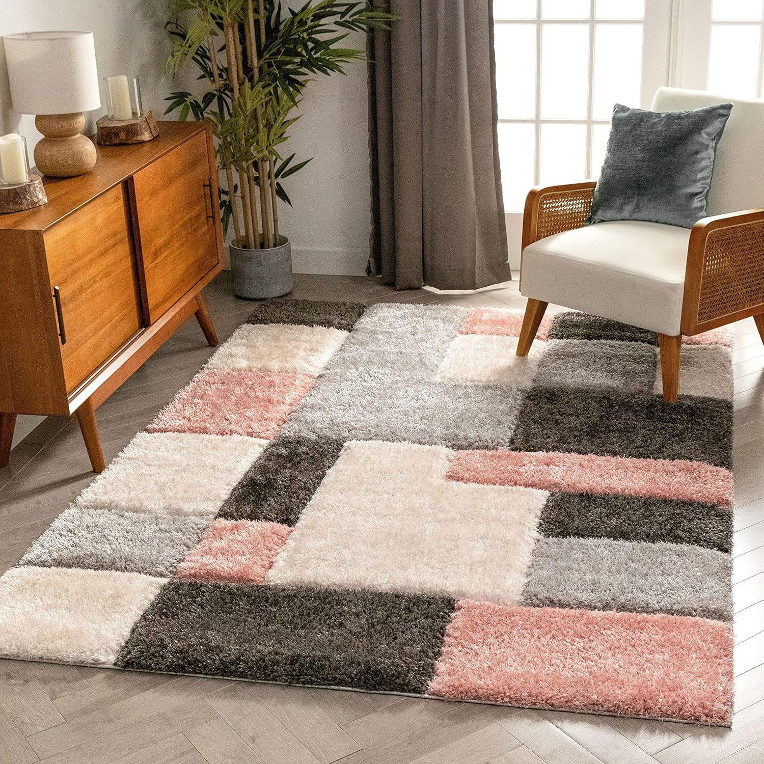 Modern Geometric 3D Textured Blush Shag Area Rug 5&rsquo;3&Prime; x 7&rsquo;3&Prime; San Francisco
