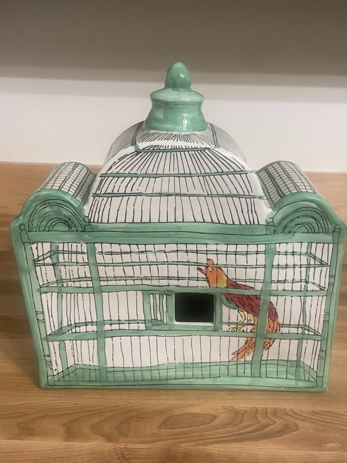 Molly Hatch Trompe-l&rsquo;Oeil Birdhouse Bird Cage Ceramic Signed Anthropologie Decor
