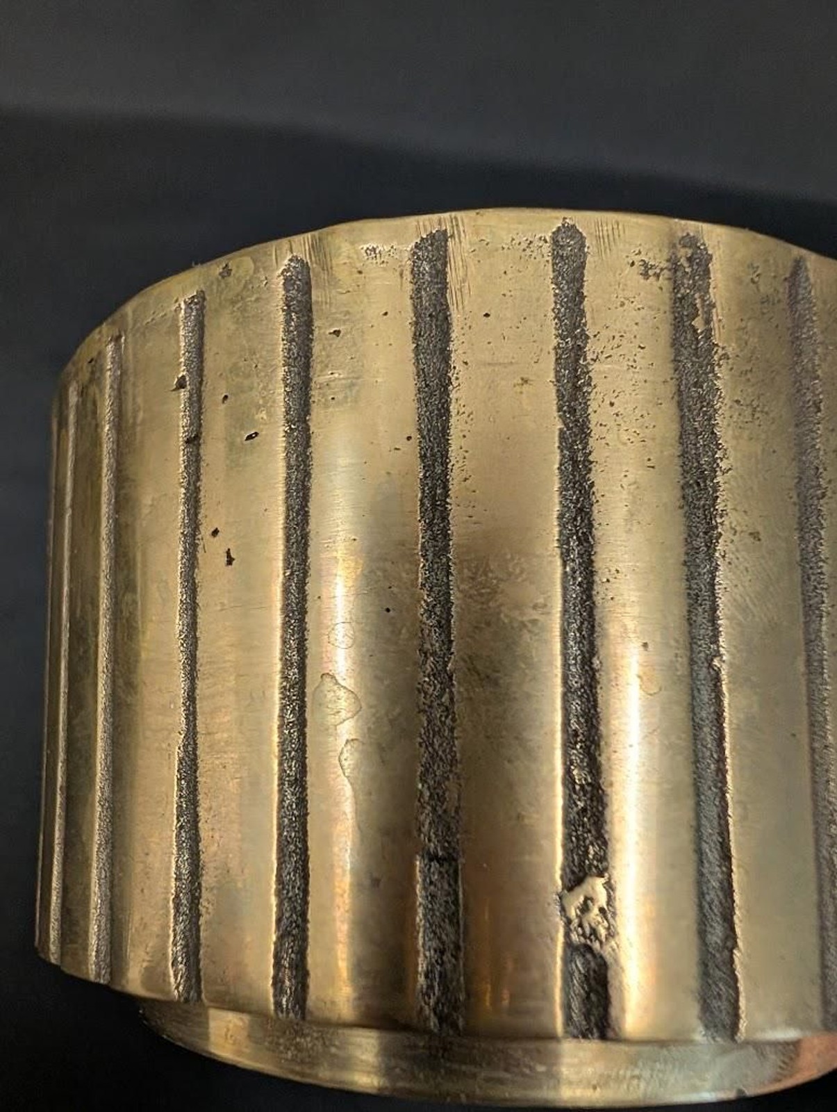 Vintage Solid Brass Cachepot Planter Bowl Ribbed Korean Brass Vessel