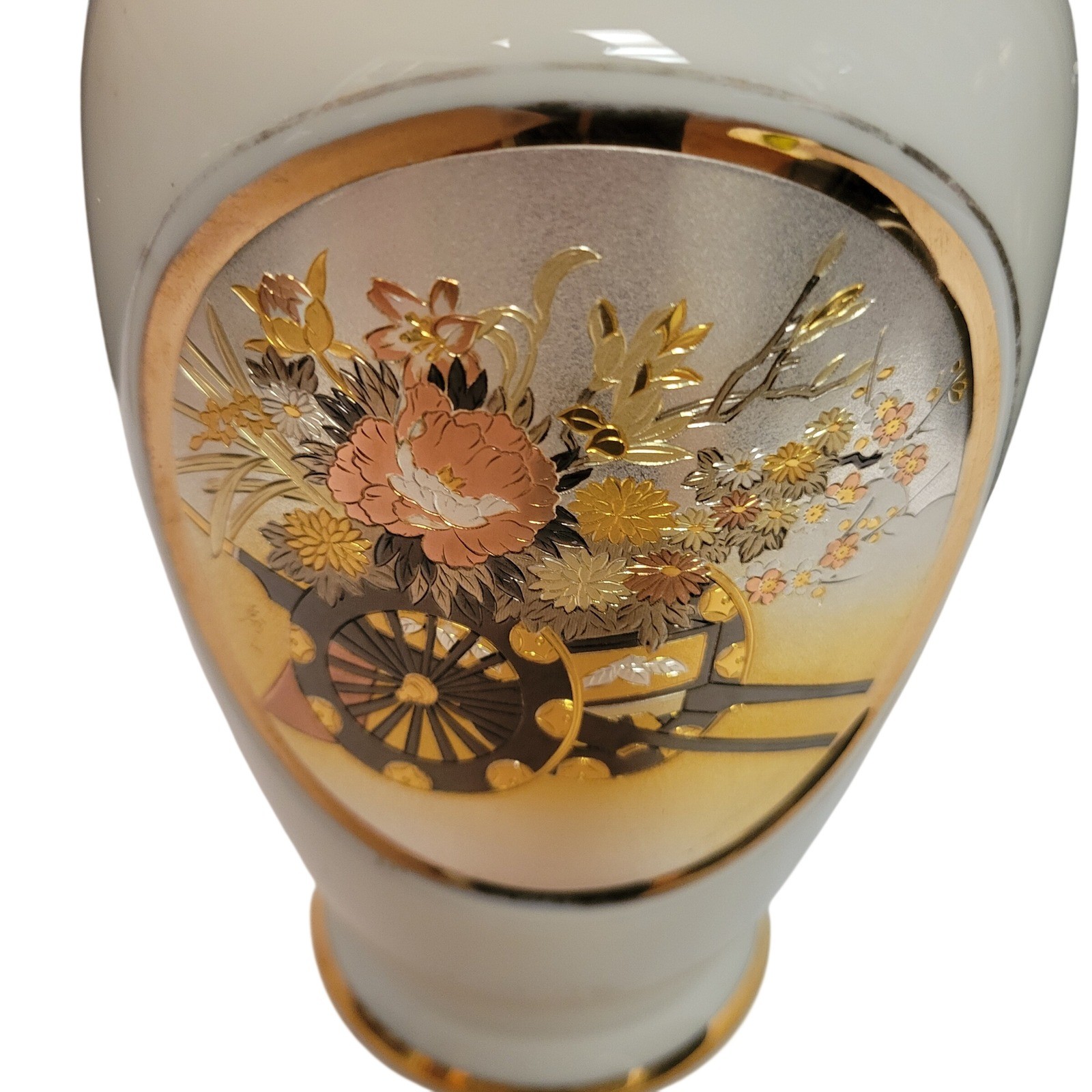 Vintage Art of Chokin Porcelain Vase Gold Trim Floral Cart Decor Ornate Japan