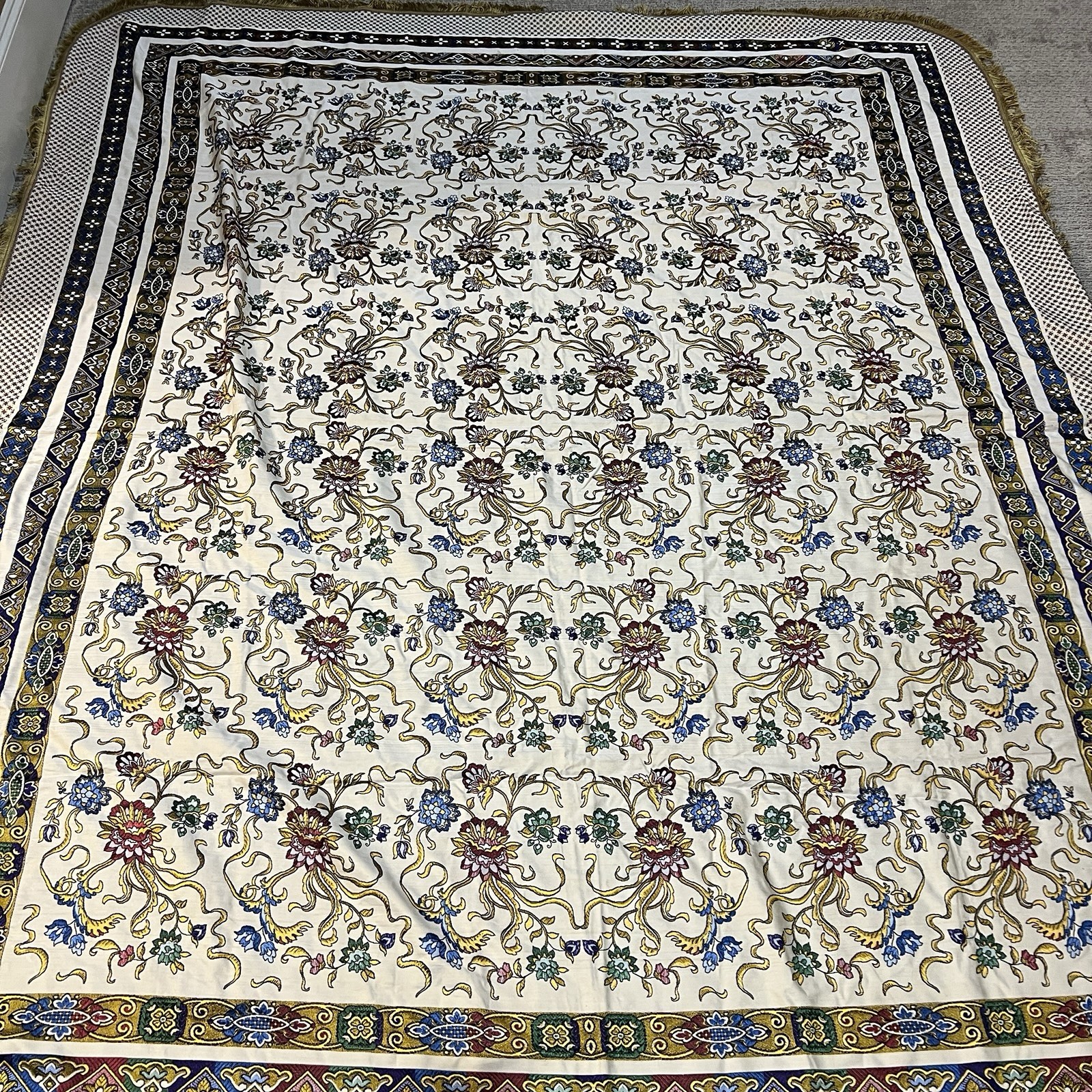 Floral Jacquard Tapestry Throw Blanket Large 100×85 Fringe Multicolor
