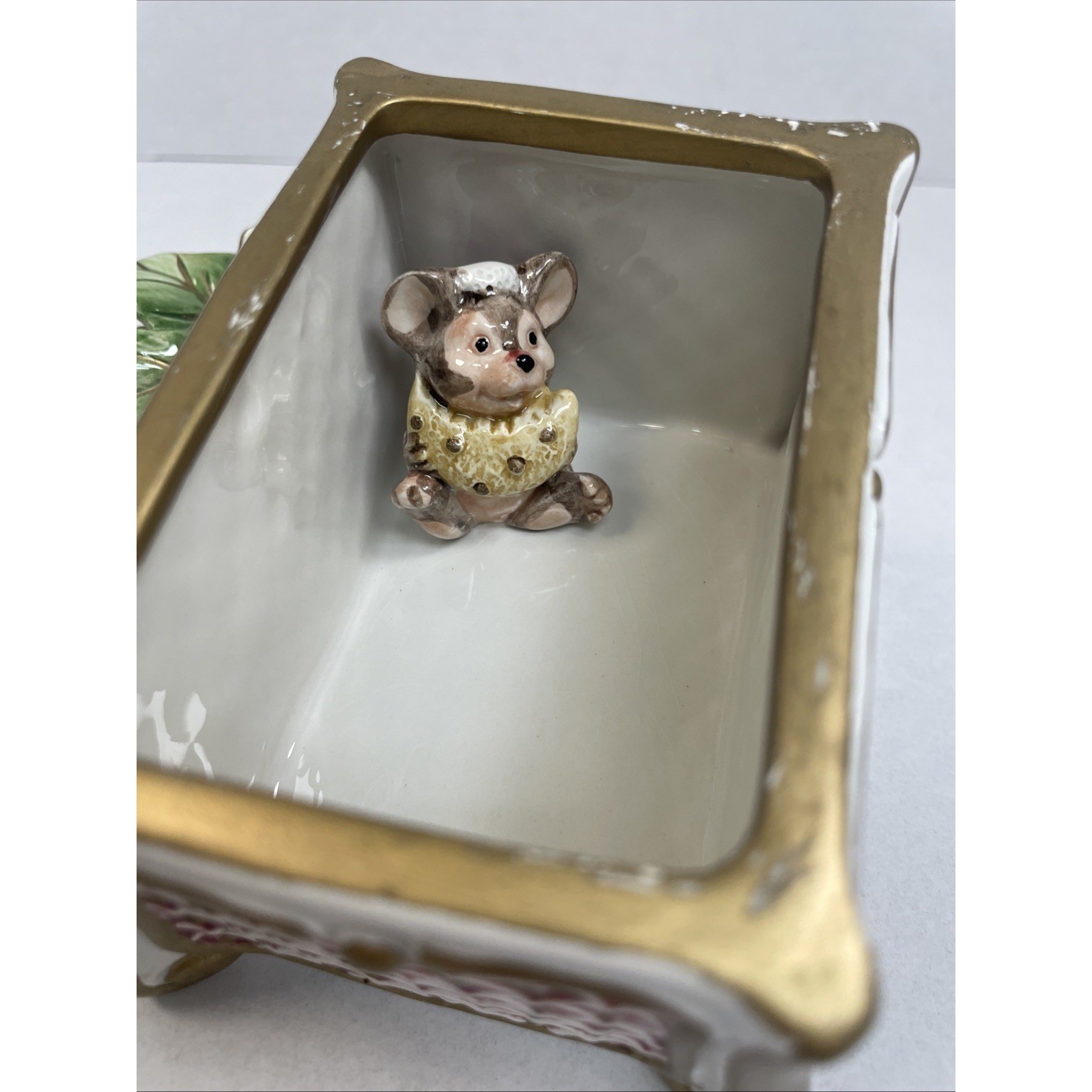 Fitz and Floyd Dear Santa Christmas Cookie Trinket Box w/ Mouse Figurine Inside