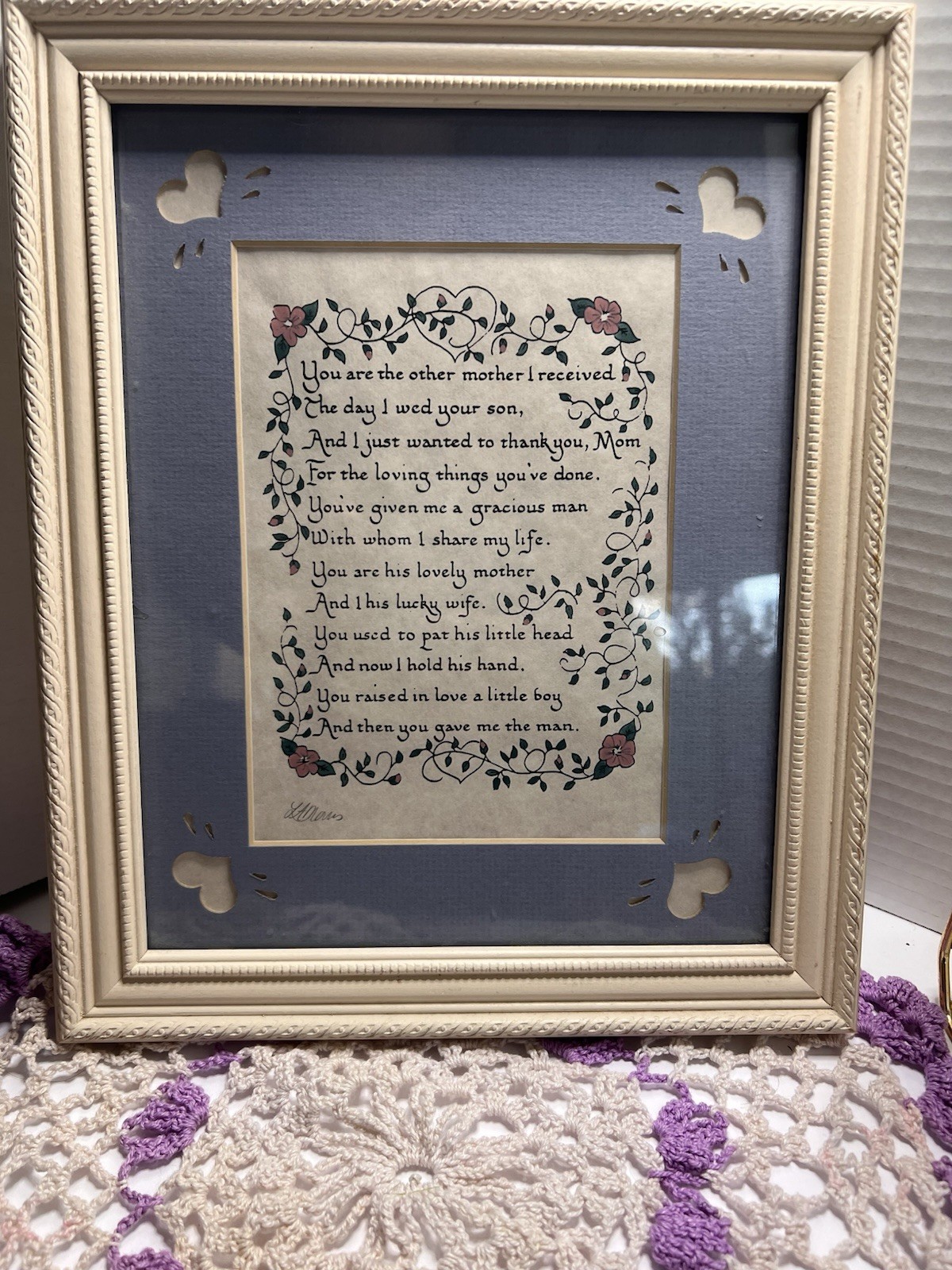 Vintage 1990s Mother-In-Law Poem Framed Wall Art – Wedding Gift Keepsake 💐