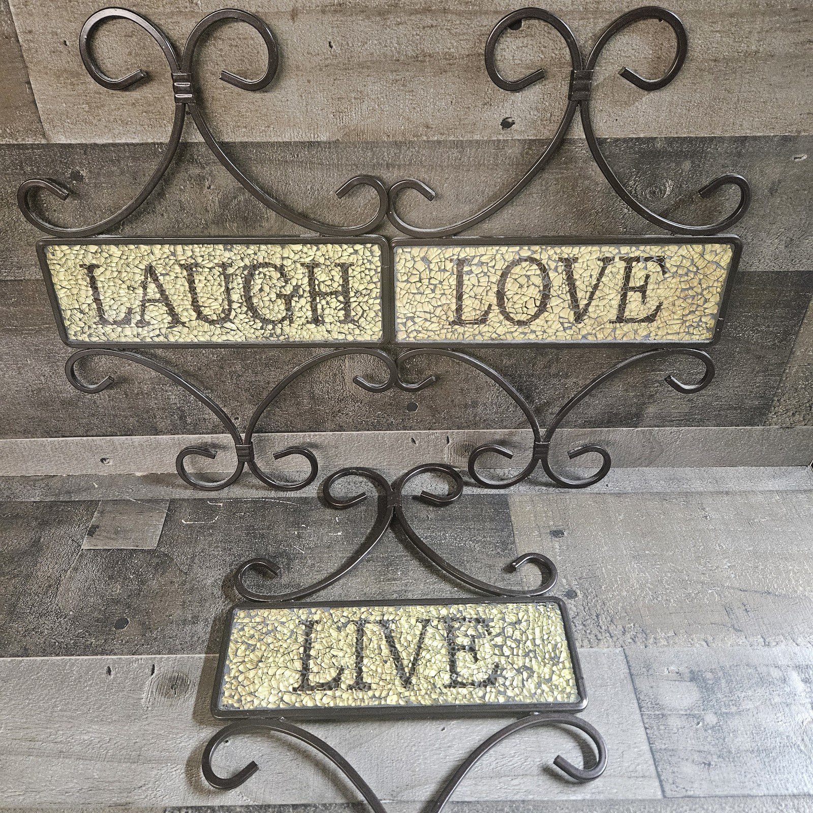 Live, Laugh, Love Metal Crackle Glass Wall Decor 3 Pc Set