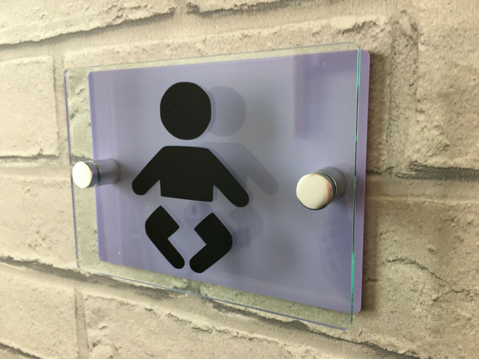 PURPLE BABY CHANGE FACILITIES DOOR SIGN GLASS ACRYLIC BABY TOILET WALL PLAQUE