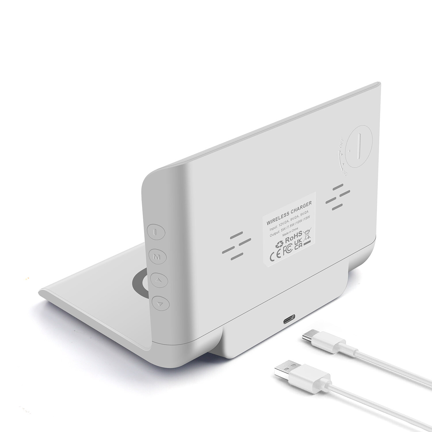Digital Alarm Clock With Thermometer 15W Wireless Charger For iPhone Samsung