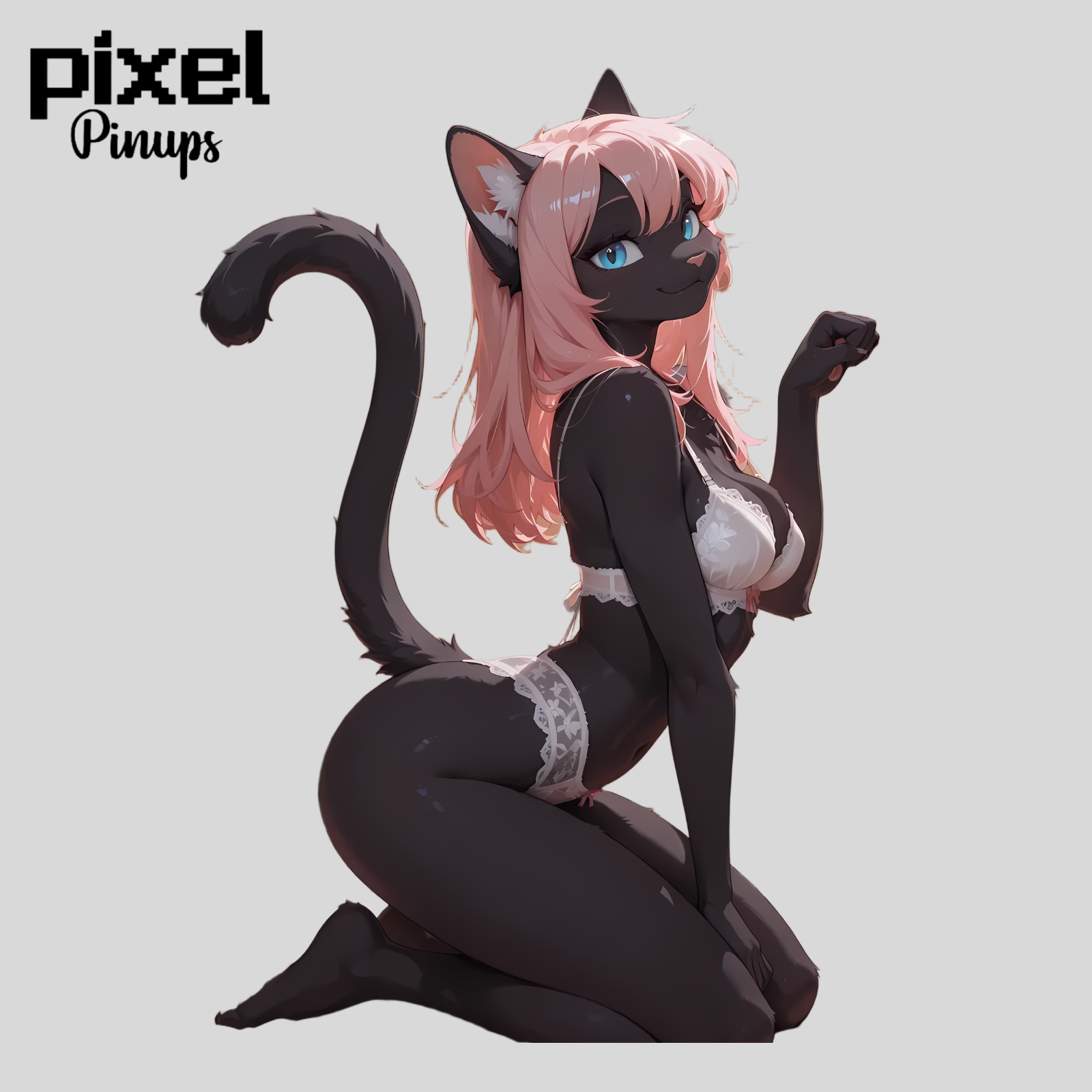 Furry Black Cat Pinup Sticker 5.1&Prime; Gigi Profile Nya Pose Lingerie Vinyl Waifu