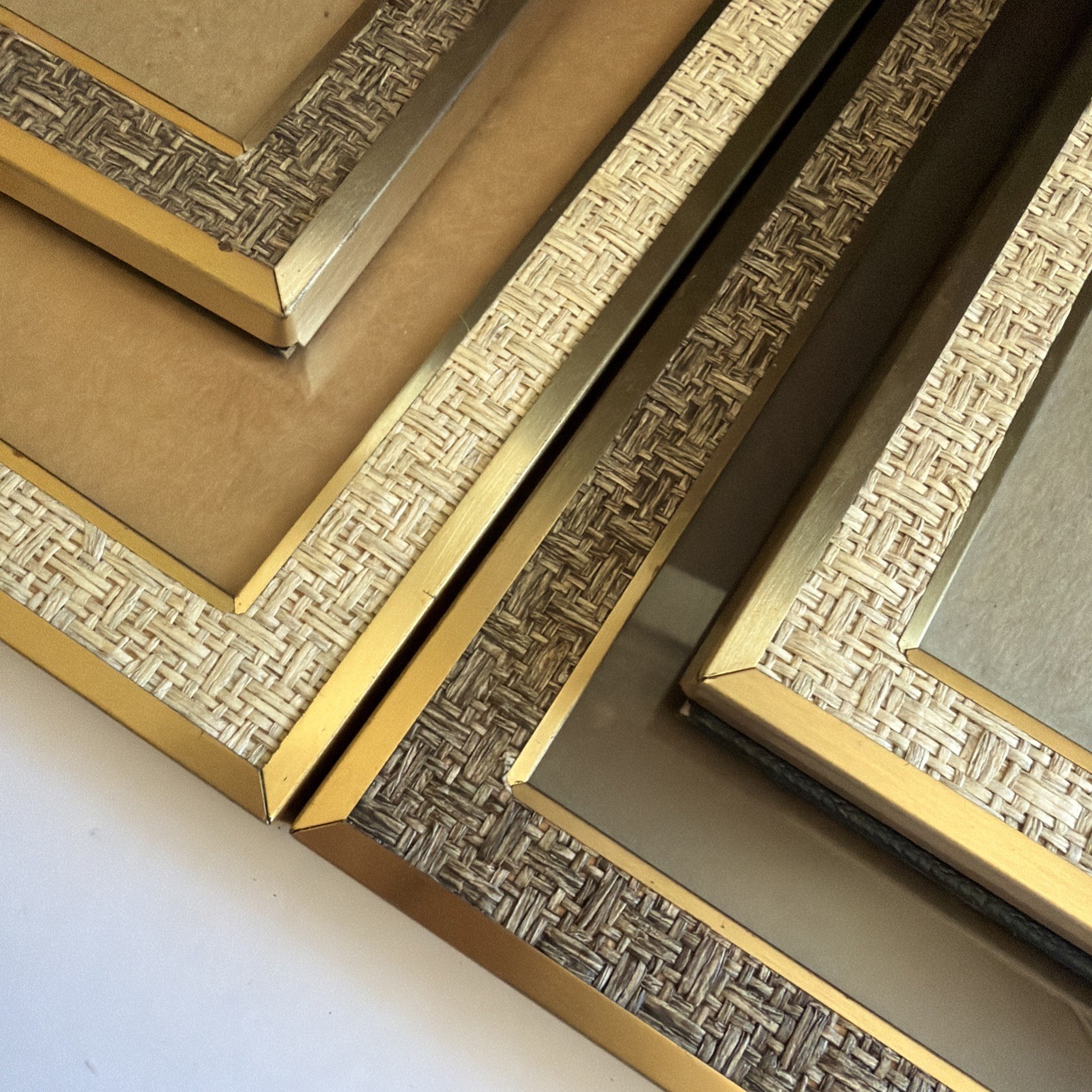 Vtg 60s Burnes MCM Brushed Brass Photo Picture Frame Lot 4 Grass Weave 8×10 5×7