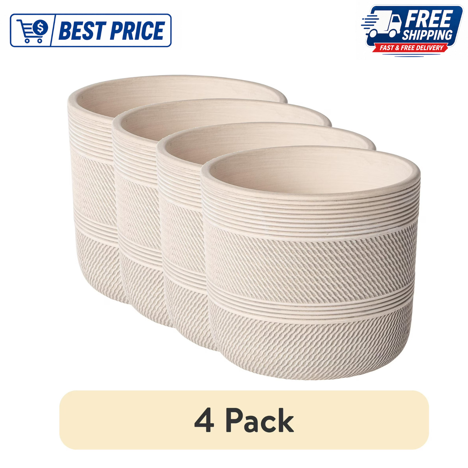 Better Homes & Gardens Round White Ceramic Planter Pots 6&Prime; x 6&Prime; x 5.3&Prime;, 4 Pack
