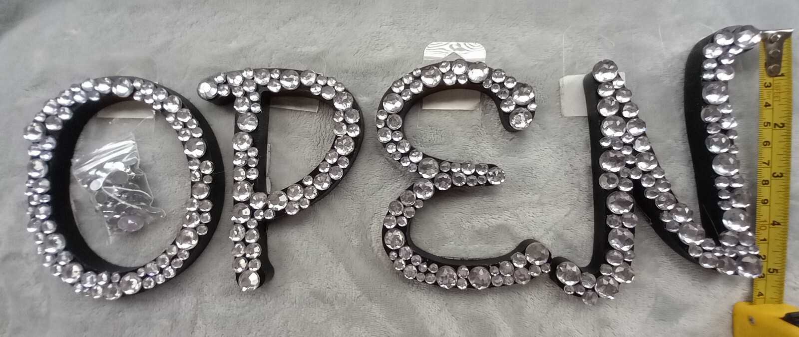 O P E N Initials Bling Jeweled Letters 💕 hand crafted about 4&Prime;x5&Prime; wooden OPEN