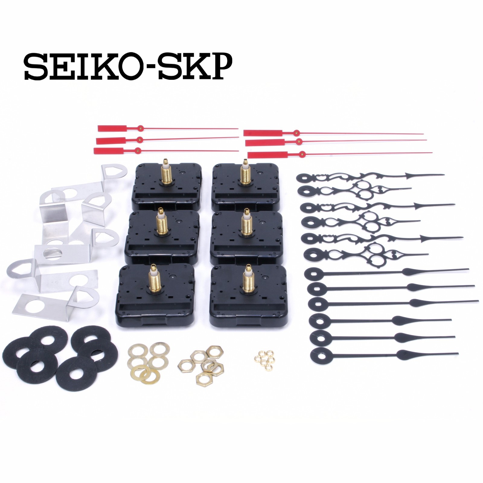 Seiko-SKP Quartz Battery Clock Movements Kit with Hands, 1/8&Prime; Shaft (Set of 6)