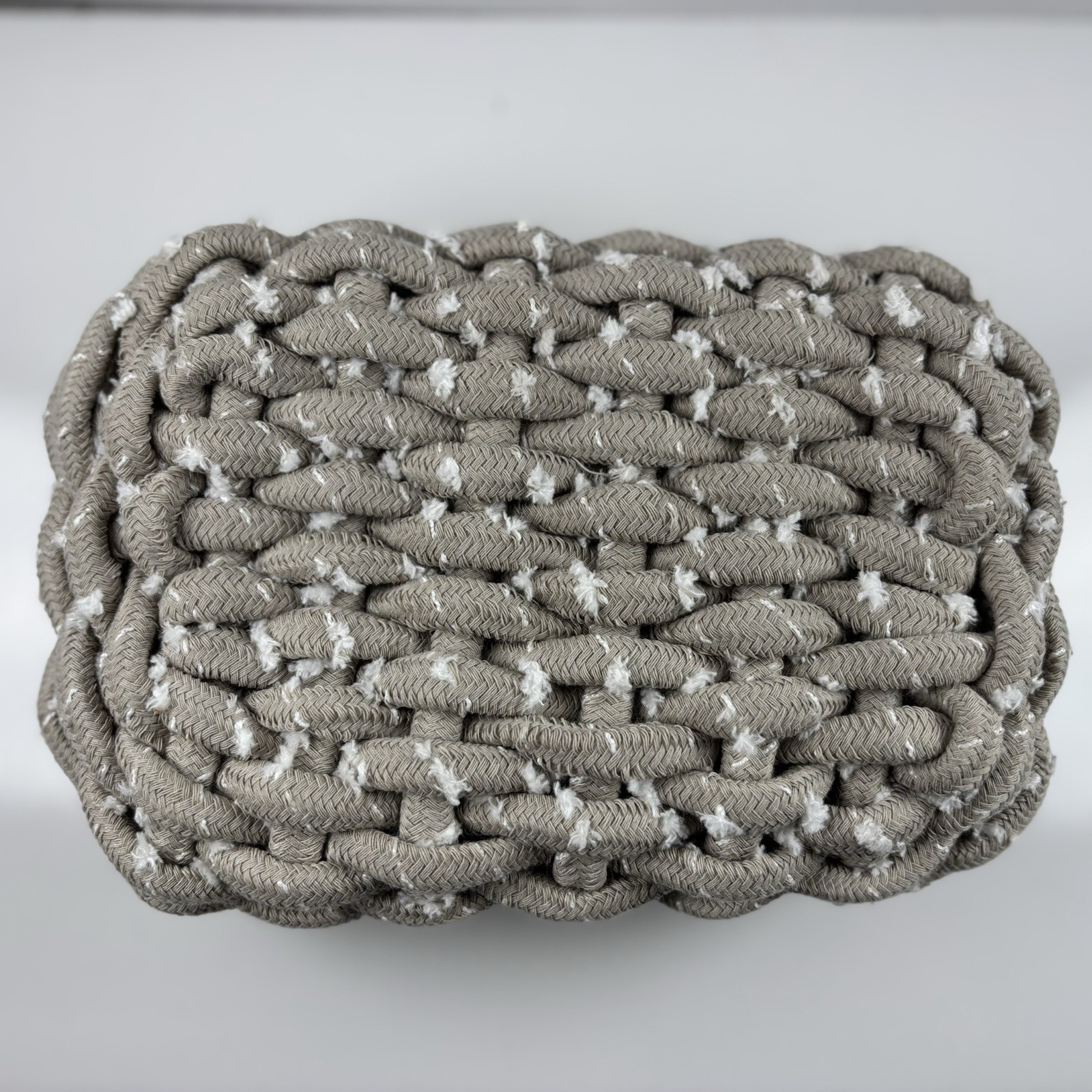UGG Woven Chunky Woven Rope Braid Basket Bin Gray Taupe White 9.5” x 5.75” *READ