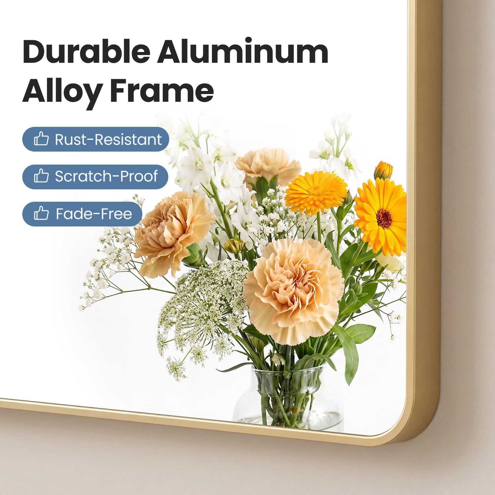 30X40 Inch Bathroom Mirror, Rectangle Wall Mirror with Rounded Corners, Gold …
