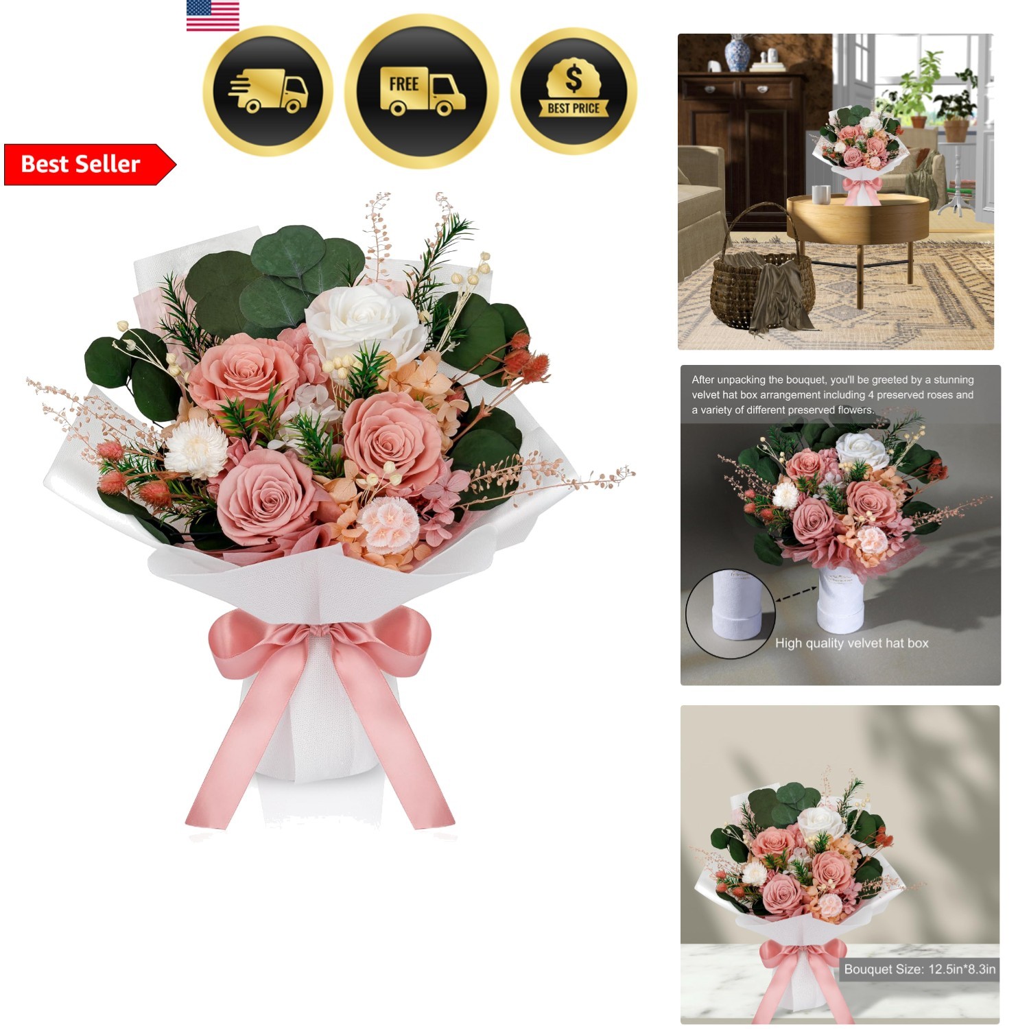 Preserved Flowers Bouquet Floral Gift for Women Mom Wife Grandma Mother&rsquo;s Day