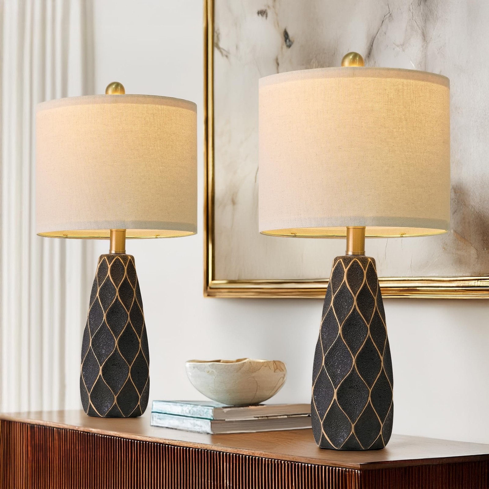 20.75&Prime; Small Table Lamps for Living Room Bedroom Lamps Set of 2 Ceramic Moder…