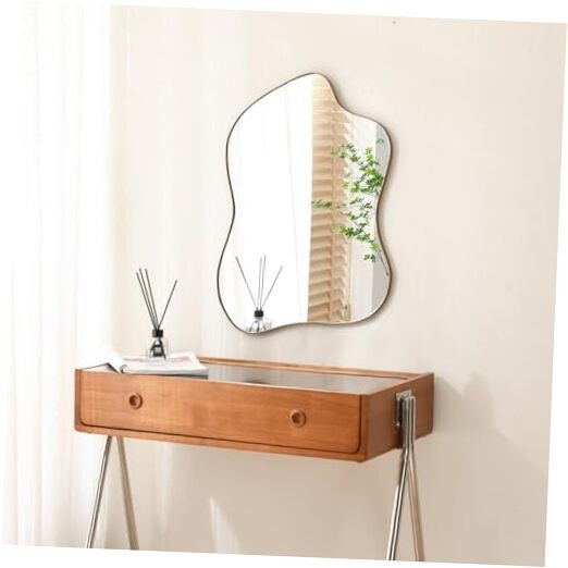 Irregular Wall Mirror Wave Shaped Matel Framed Wall Mirror 28&Prime;L x 20&Prime;W Brass