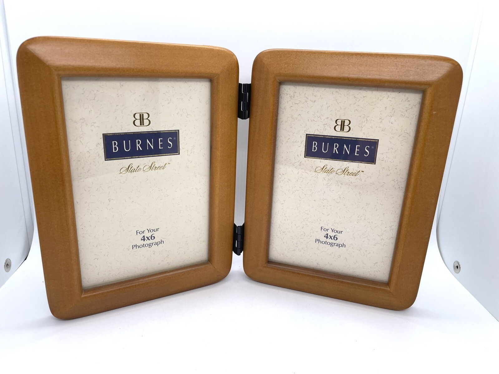 Vintage BURNES OF BOSTON Polished Wood Double Photo Frame 4×6 State Street