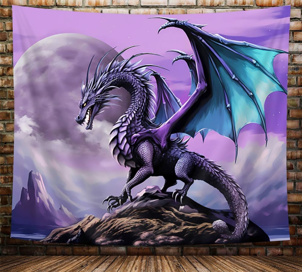 Purple Dragon Extra Large Tapestry Wall Hanging Art Fabric Background Banner