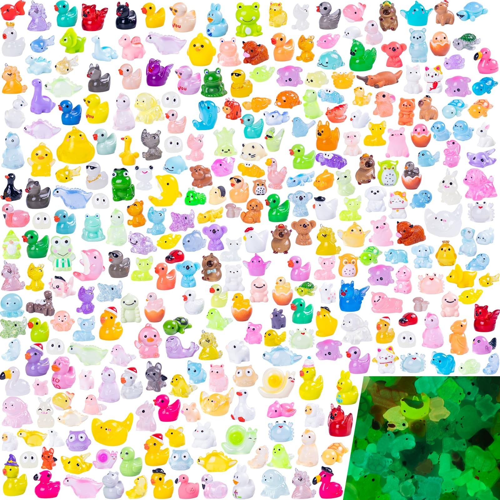 300pcs Mini Resin Animal Figures – Glow in the Dark Tiny Decor for Fairy Garden