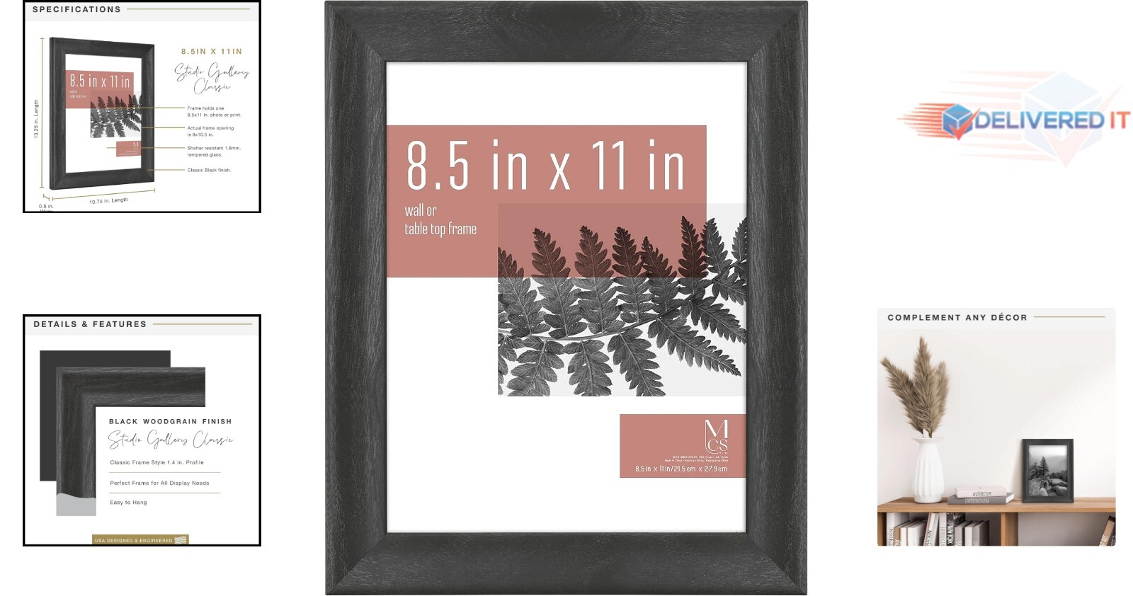 Elegant Black Woodgrain 8.5×11 Picture Frame for Vertical or Horizontal Display