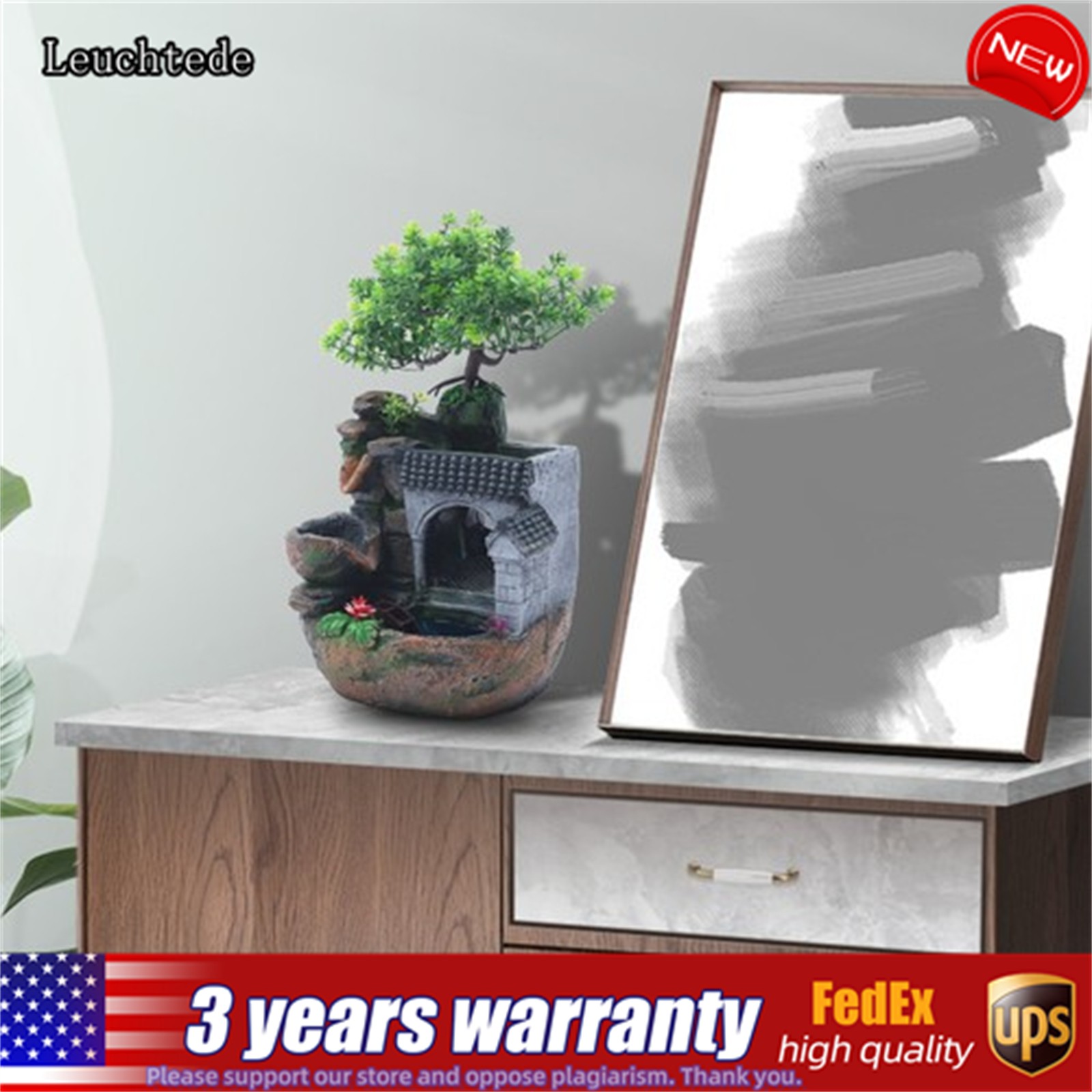 Tabletop Fountain Waterfall Fountain Resin Desk Decor for Home Office Bedroom
