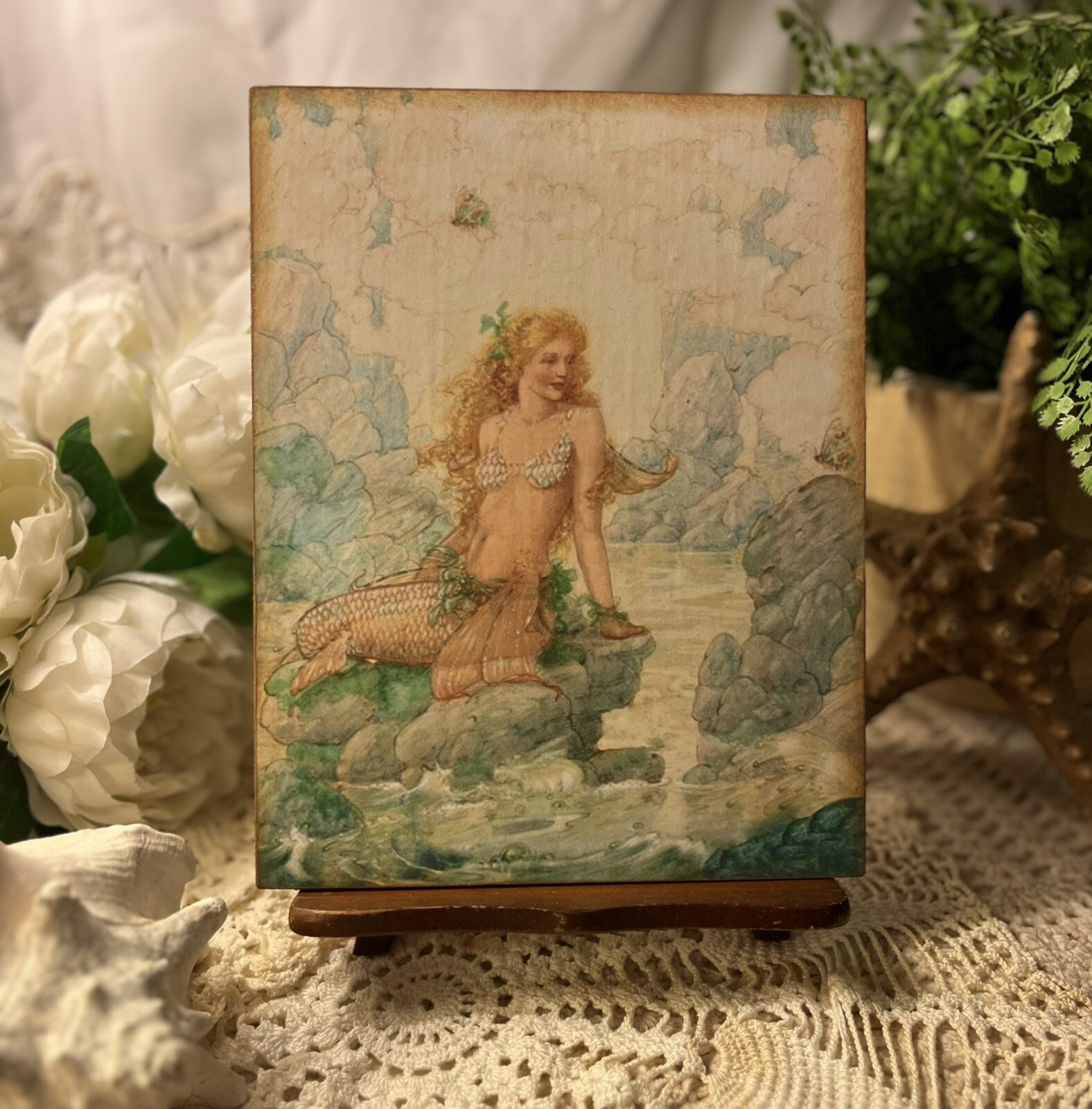 Mermaid, Romantic, Shabby Chic, Handcrafted Plaque / Sign