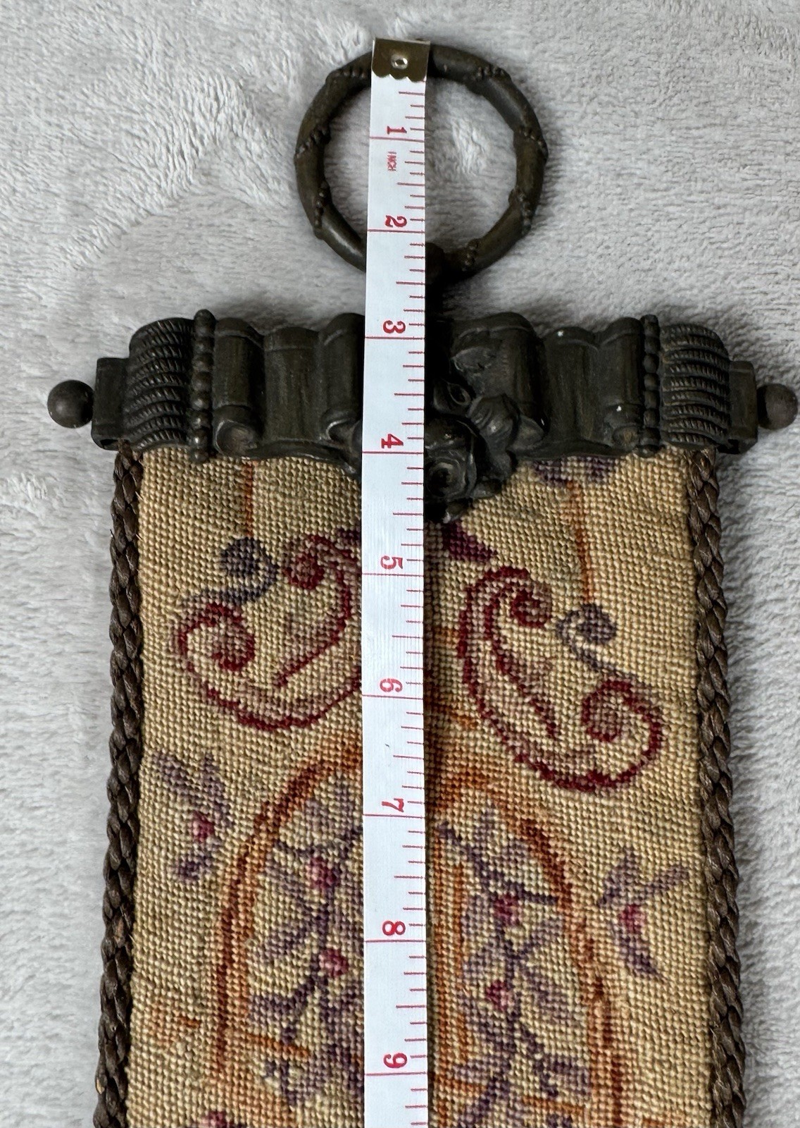 Vtg Wool Needlepoint Bell Pull Floral Motif Wall Hanging Hardware Ends 60×5”